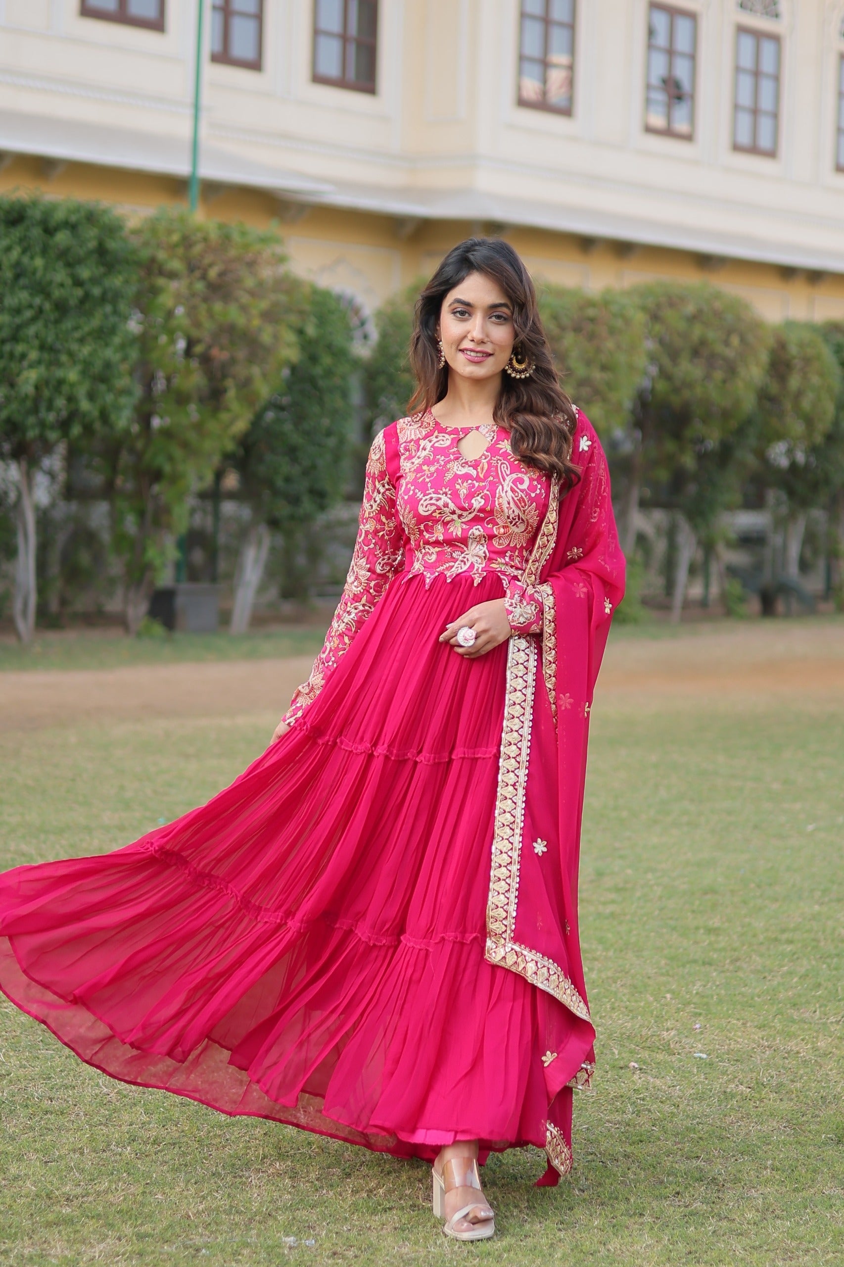 PILAKI- PINK COLOUR PREMIUM READYMADE GOWN WITH DUPATTA SET-LC-1090