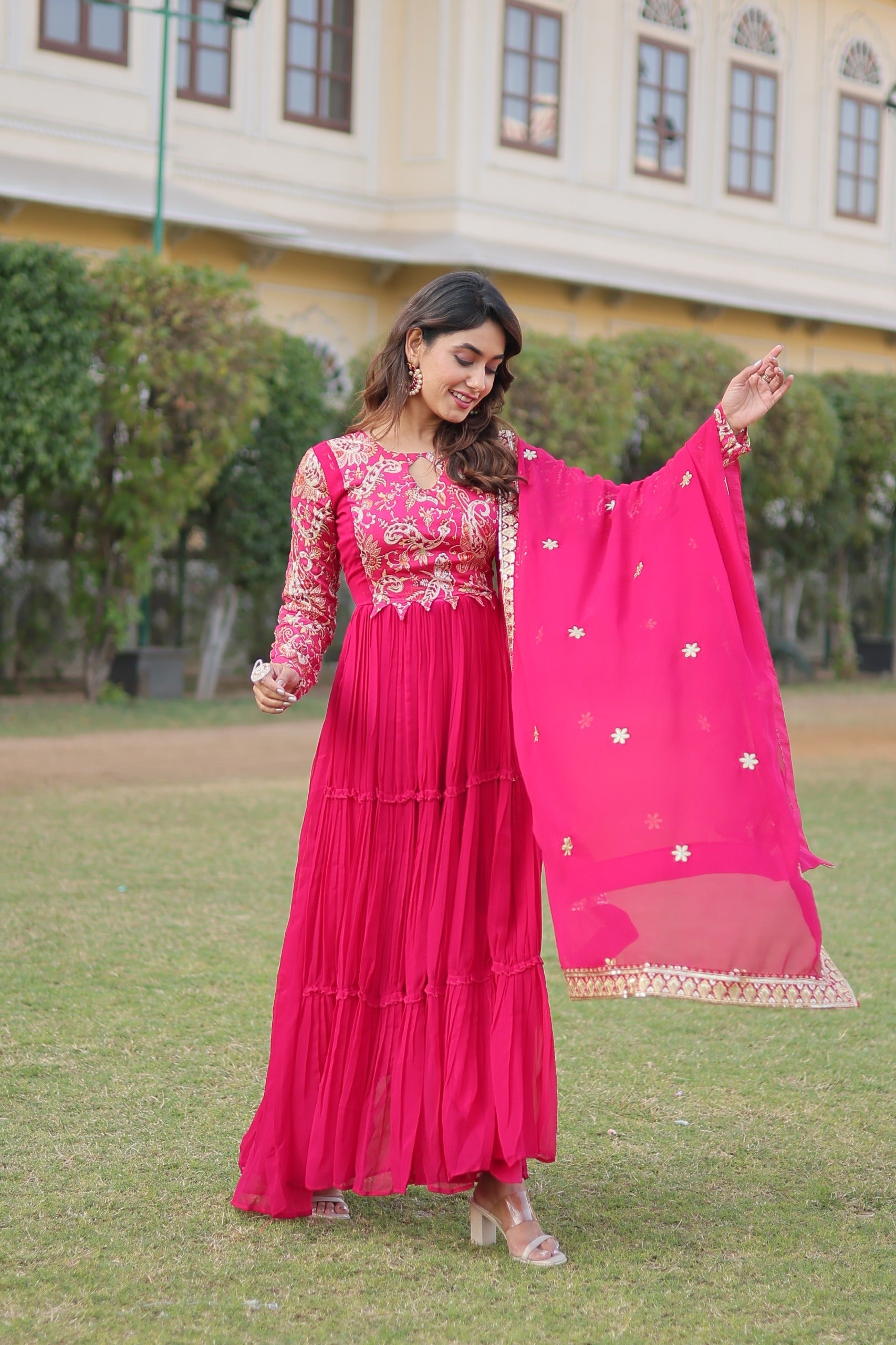 PILAKI- PINK COLOUR PREMIUM READYMADE GOWN WITH DUPATTA SET-LC-1090