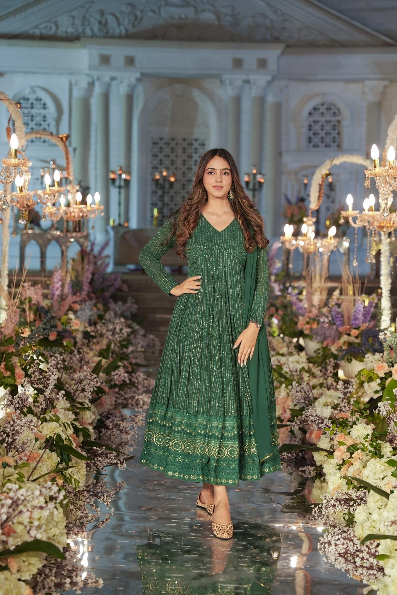 NIGHT STAR SENARA GREEN EMBROIDERED GEORGETTE SUIT SET TD-120