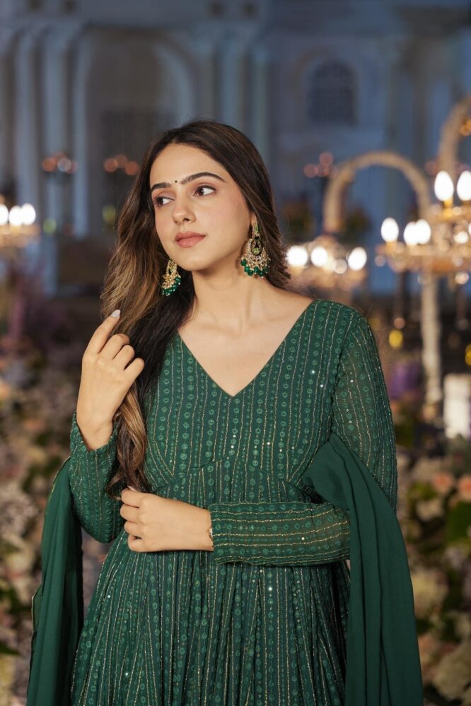 NIGHT STAR SENARA GREEN EMBROIDERED GEORGETTE SUIT SET TD-120