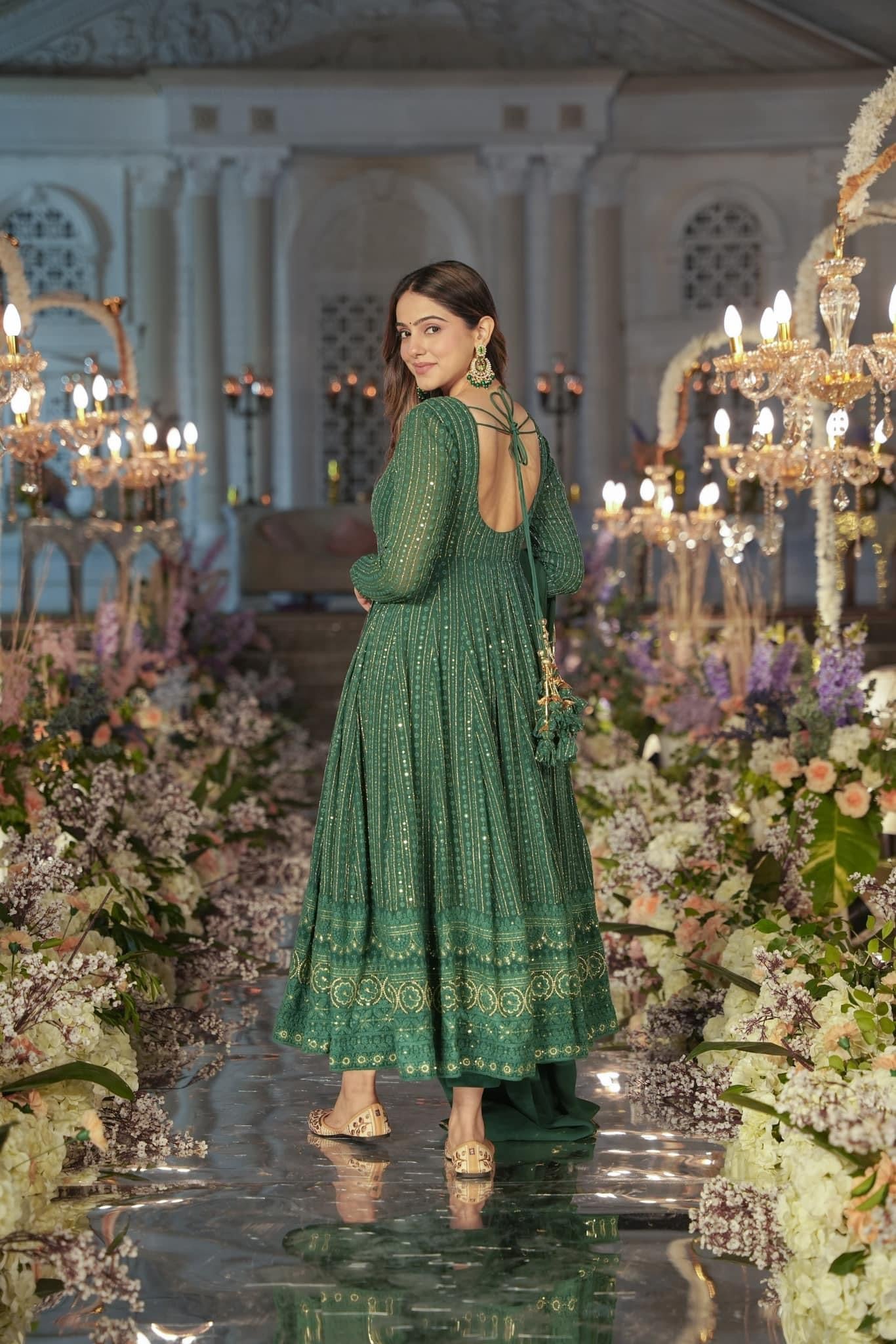 NIGHT STAR SENARA GREEN EMBROIDERED GEORGETTE SUIT SET TD-120