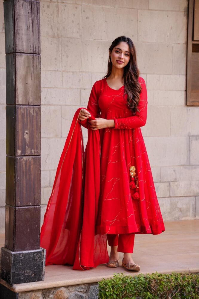 BLOOMING RED GEORGETTE SUIT SET TD-103