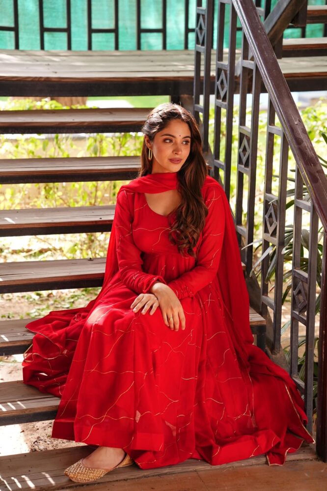 BLOOMING RED GEORGETTE SUIT SET TD-103