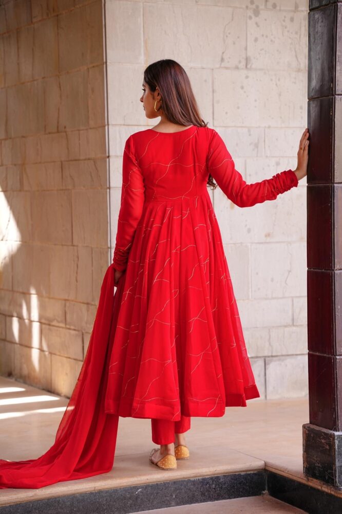 BLOOMING RED GEORGETTE SUIT SET TD-103