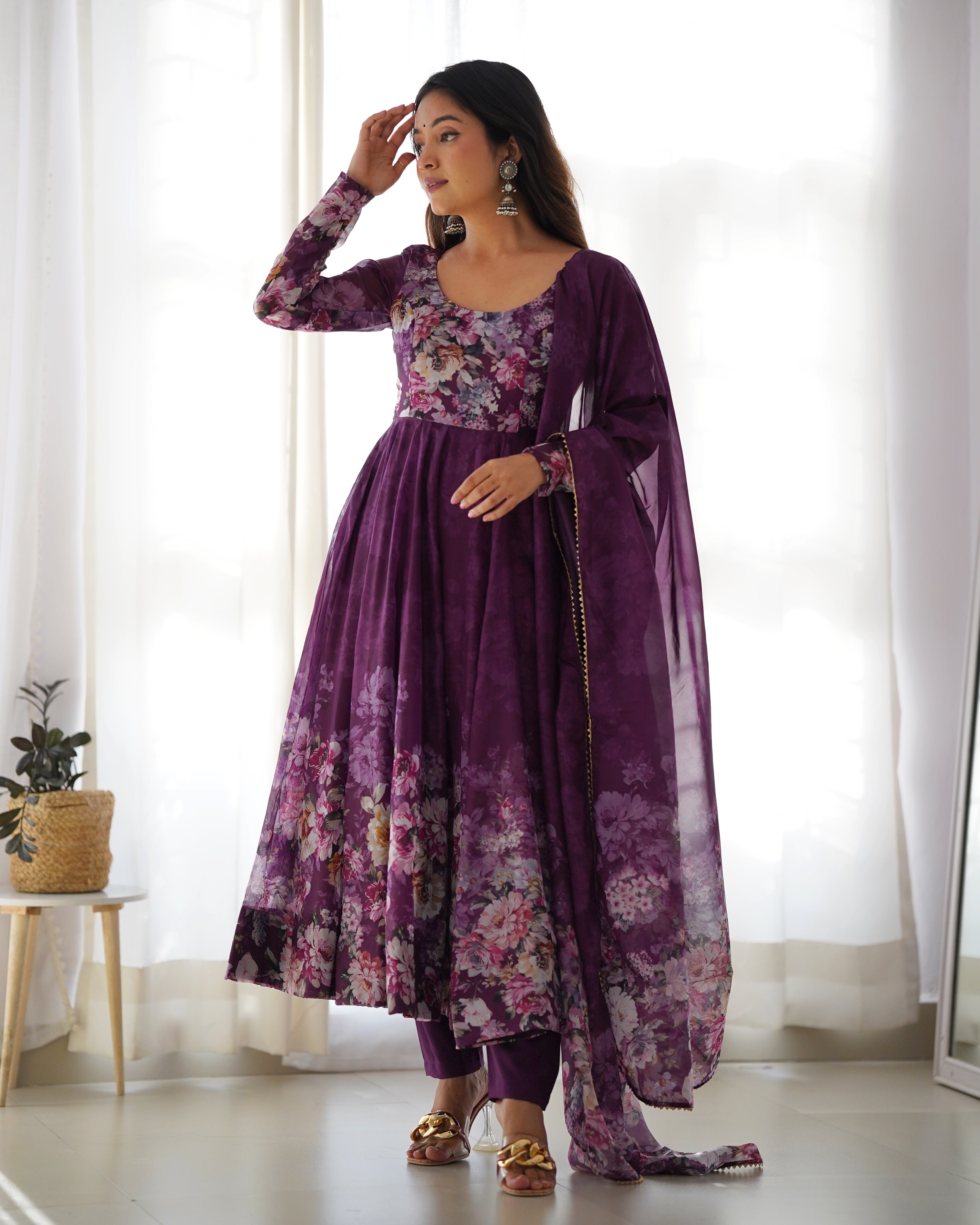 PURE SOFT ORGANZA ANARKALI SUIT SET WITH FULLY STITCHED DKB -261 WINE