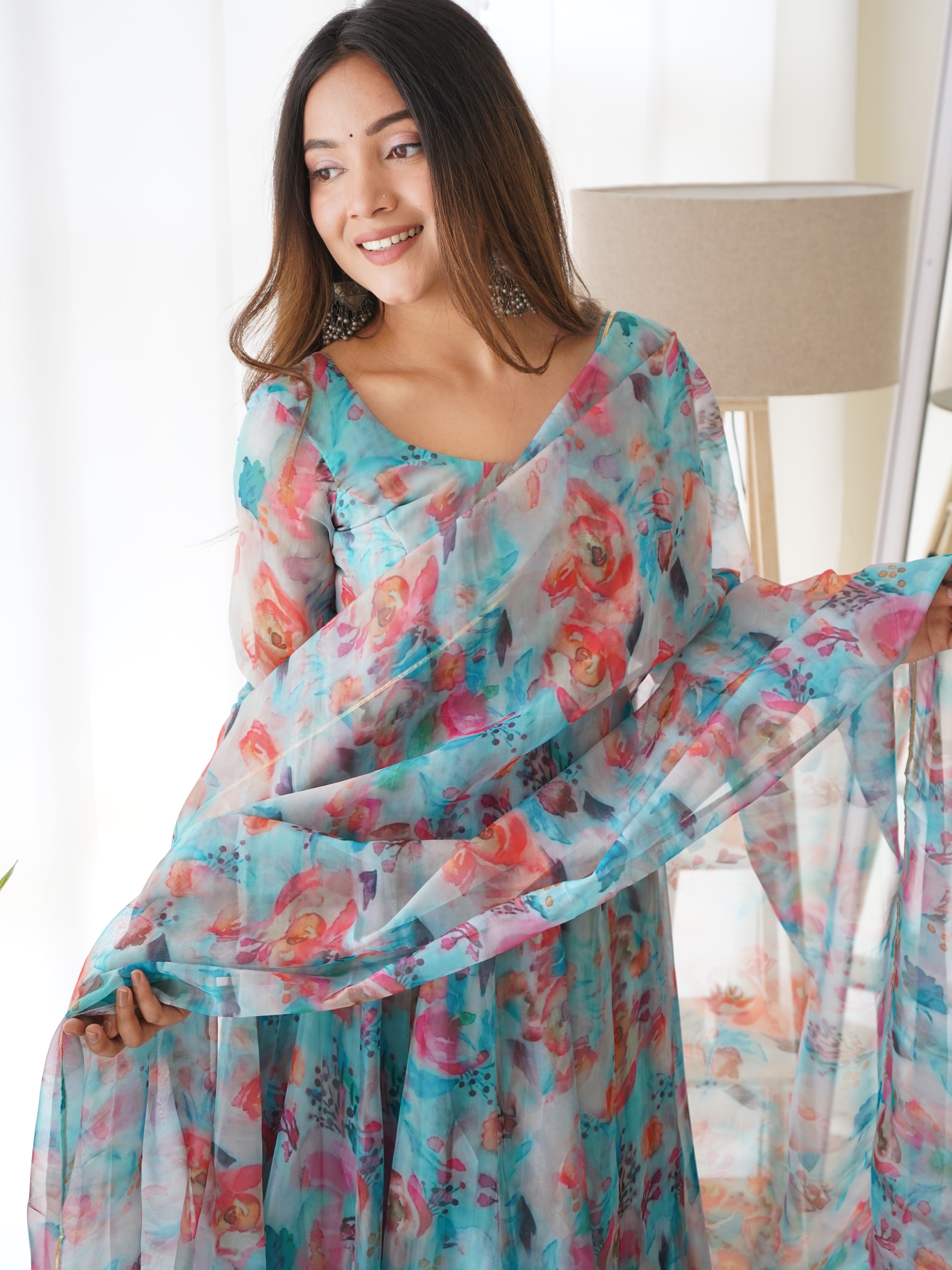 MUSKAN SKY BLUE FOX GEORGETTE DKB-16: