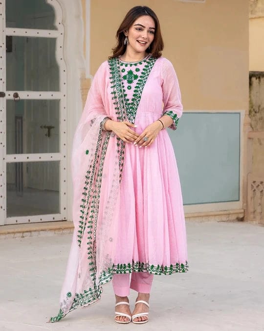 Blush Pink EMBROIDERED ANARKALI SUIT SET TD -Blush Pink