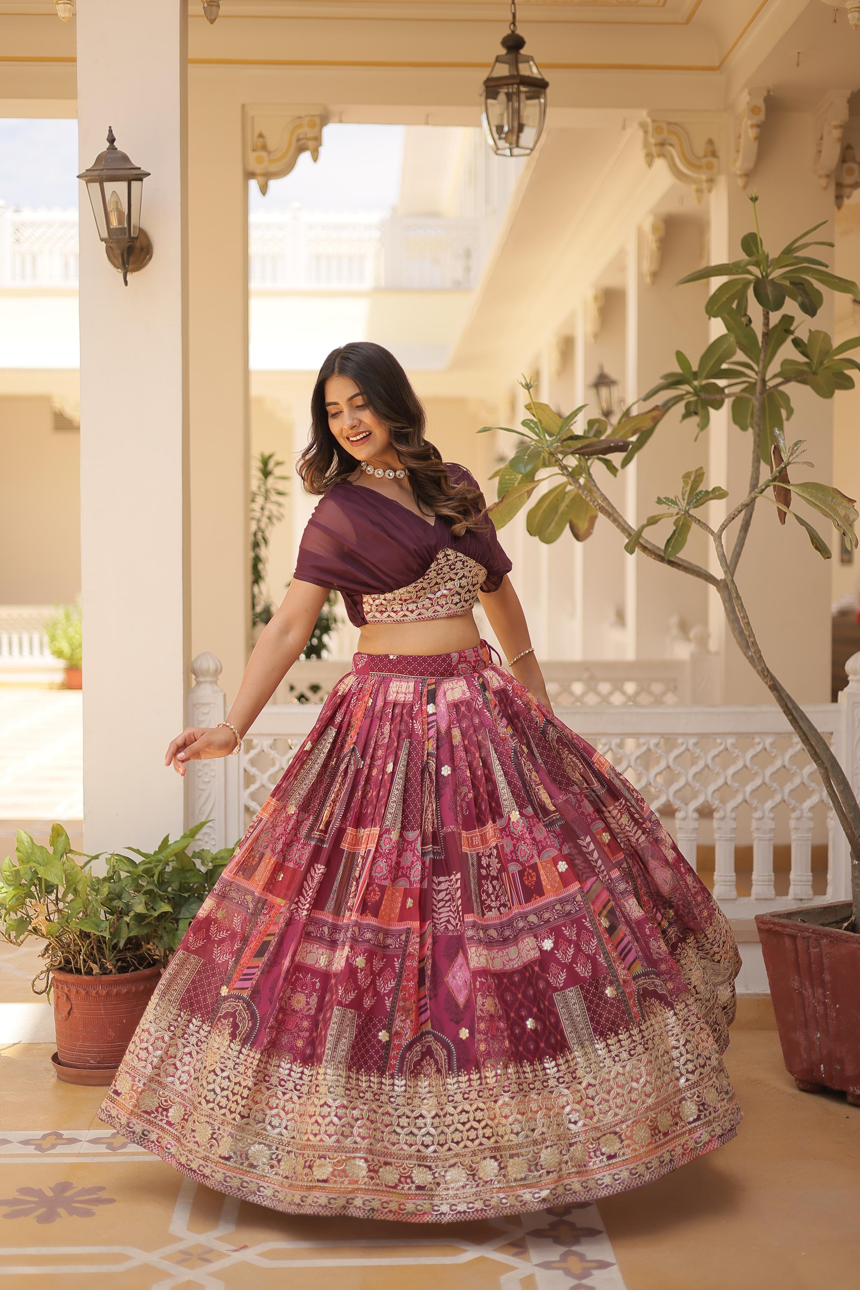 Russian Silk Rich Digital Printed With Foil Embroidery Work Lehenga Choli KA-5032