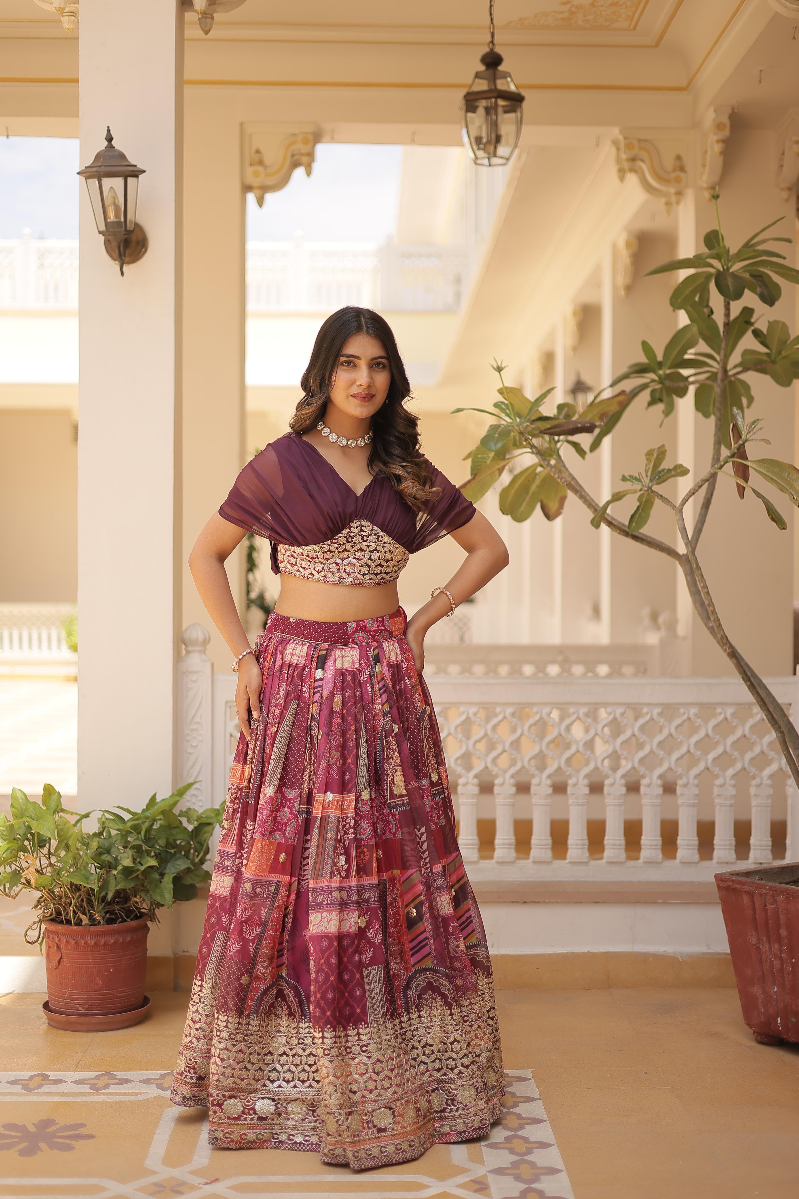 Russian Silk Rich Digital Printed With Foil Embroidery Work Lehenga Choli KA-5032