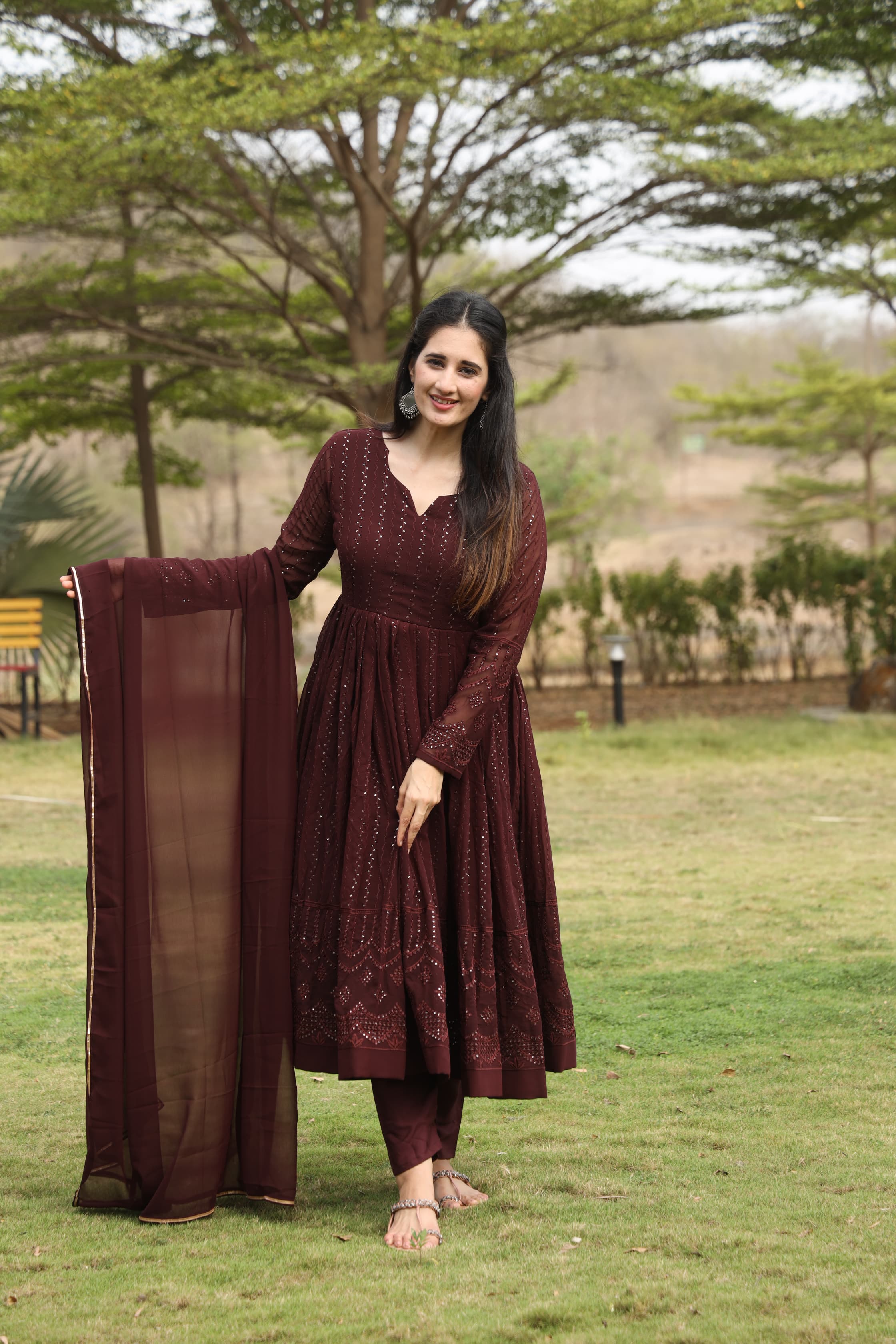 DERRY'S COFEE COLOURED ANARKALI SUIT SET - 02