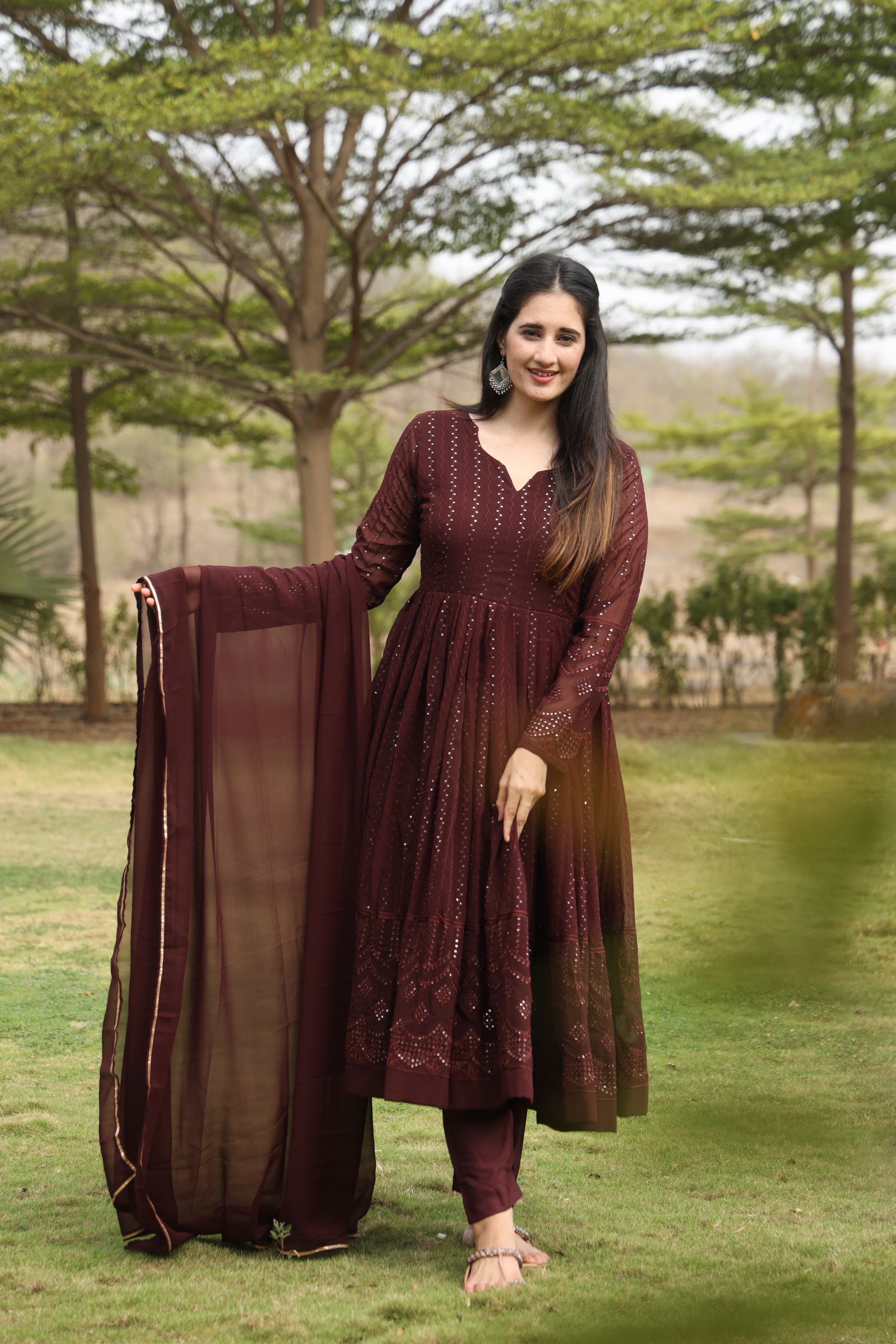 DERRY'S COFEE COLOURED ANARKALI SUIT SET - 02