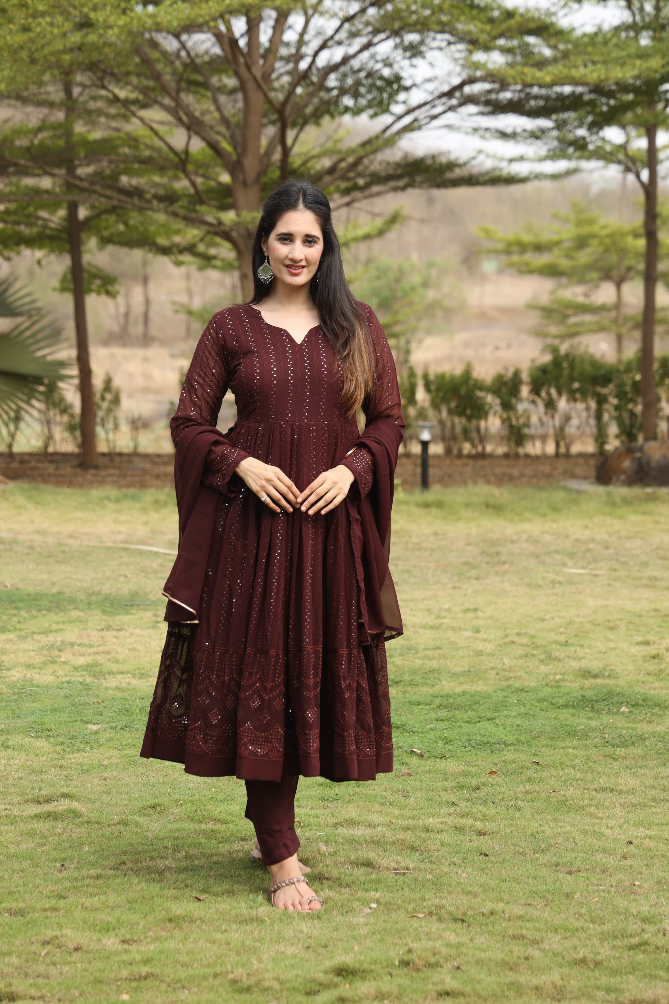 DERRY'S COFEE COLOURED ANARKALI SUIT SET - 02