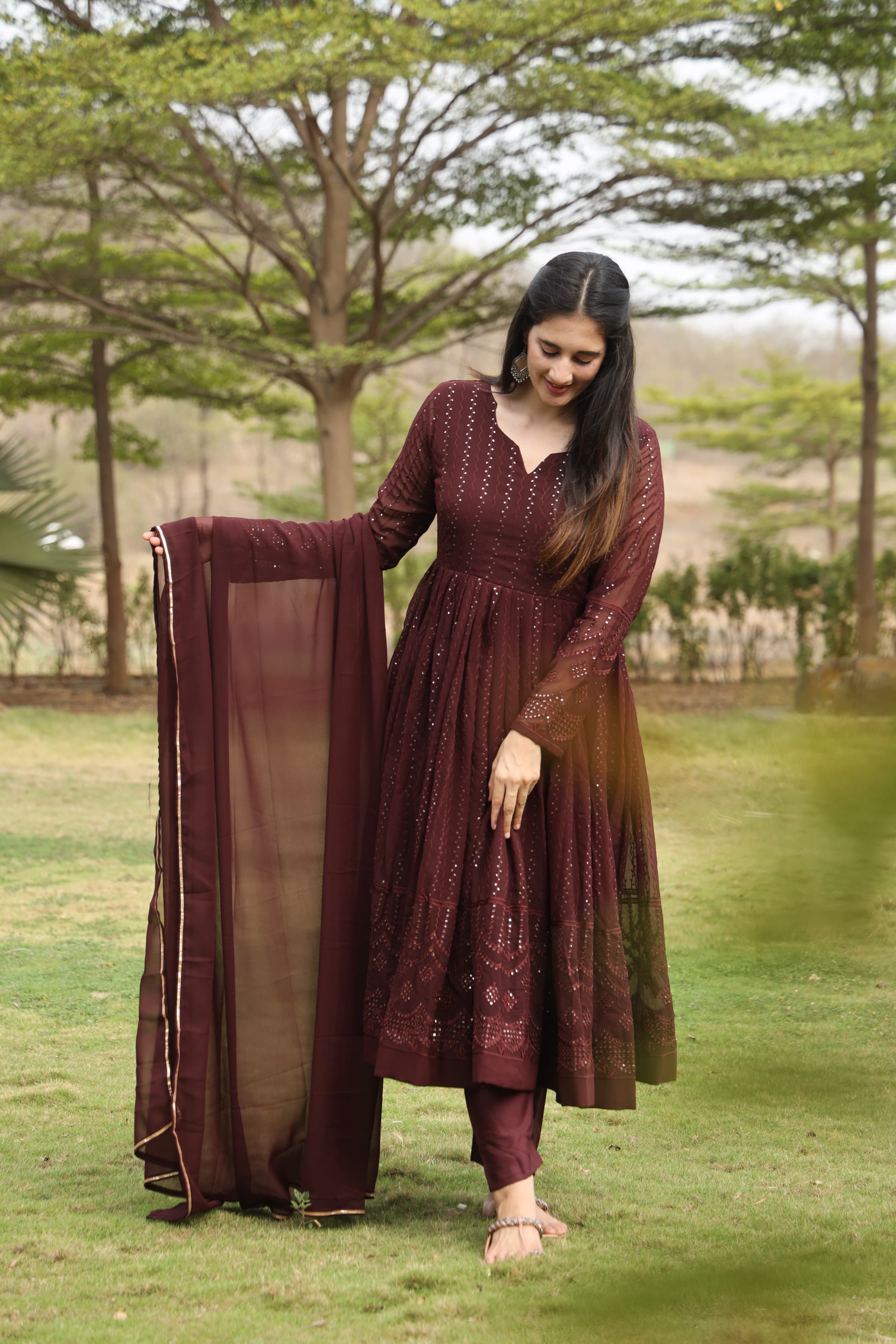 DERRY'S COFEE COLOURED ANARKALI SUIT SET - 02