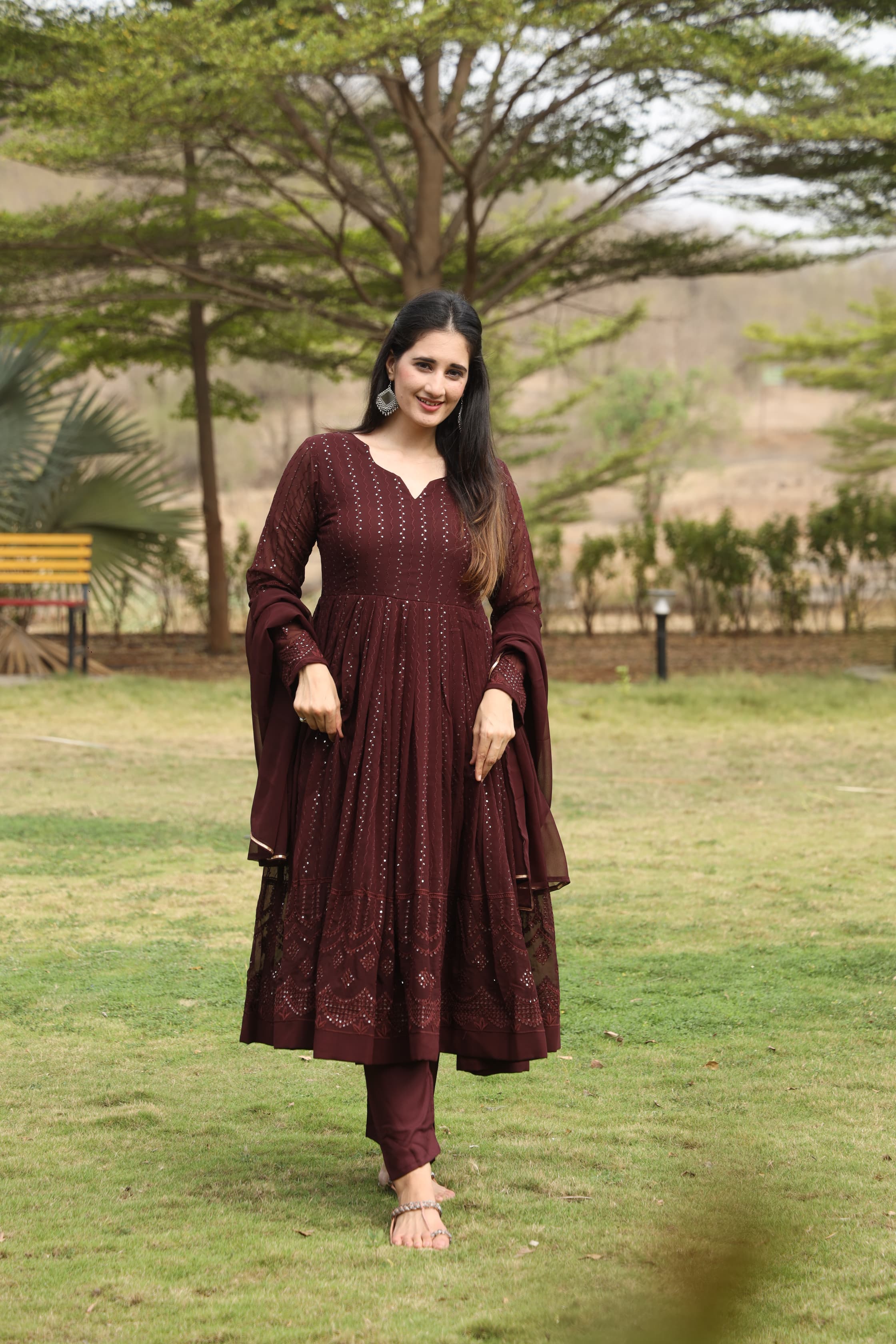 DERRY'S COFEE COLOURED ANARKALI SUIT SET - 02