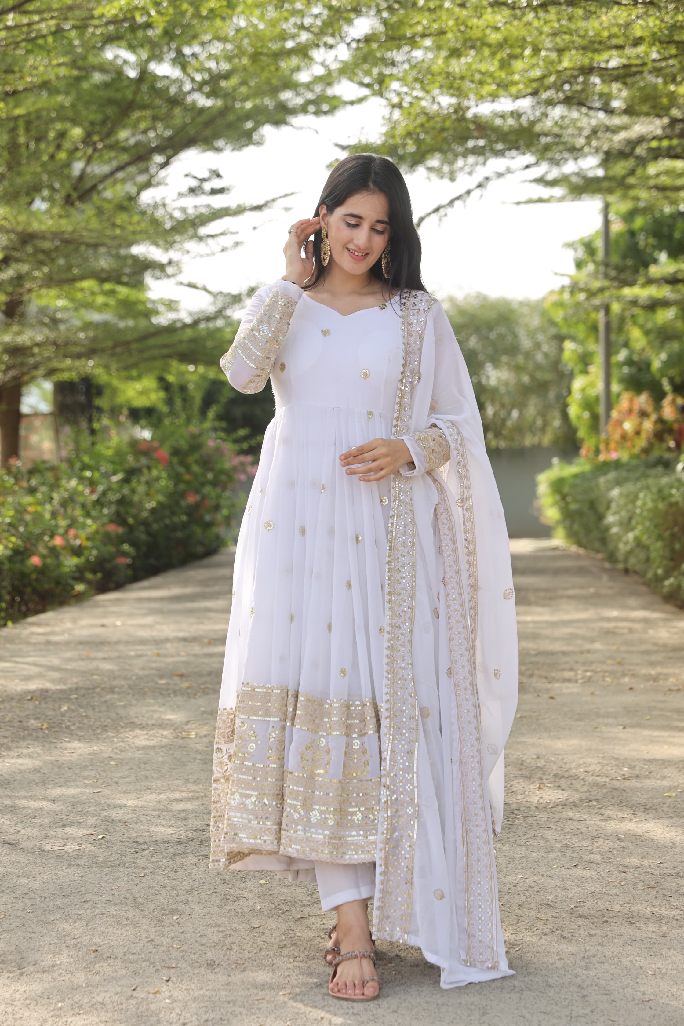 MANVI'S WHITE COLOURED ANARKALI SUIT SET - 11