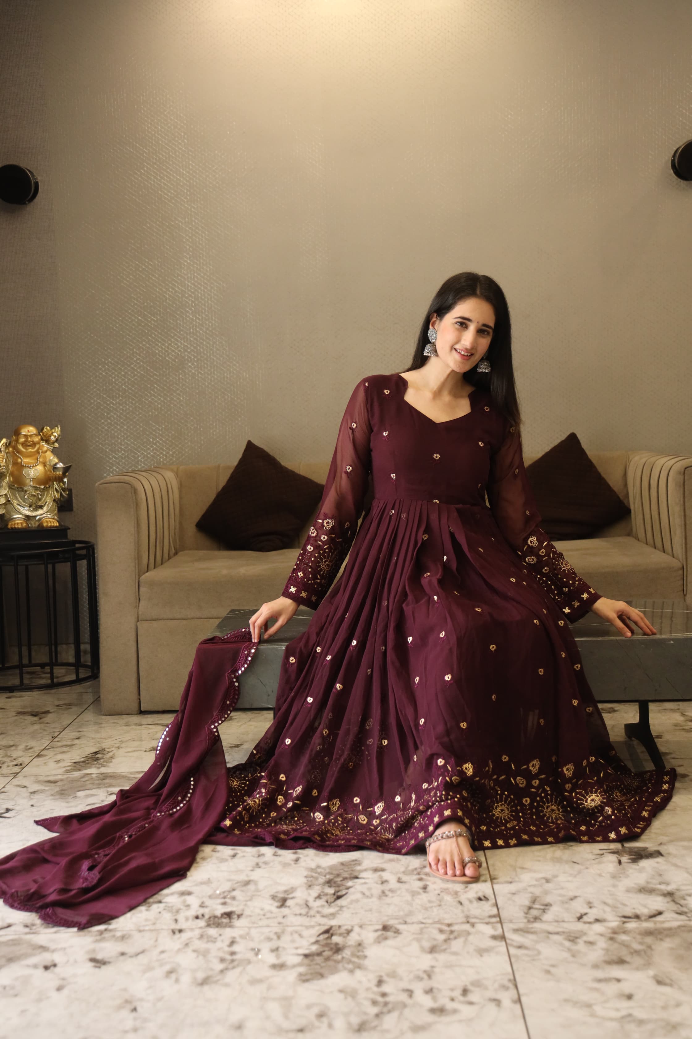 VIBHUTI'S WINE COLOURED ANARKALI SUIT SET - 06