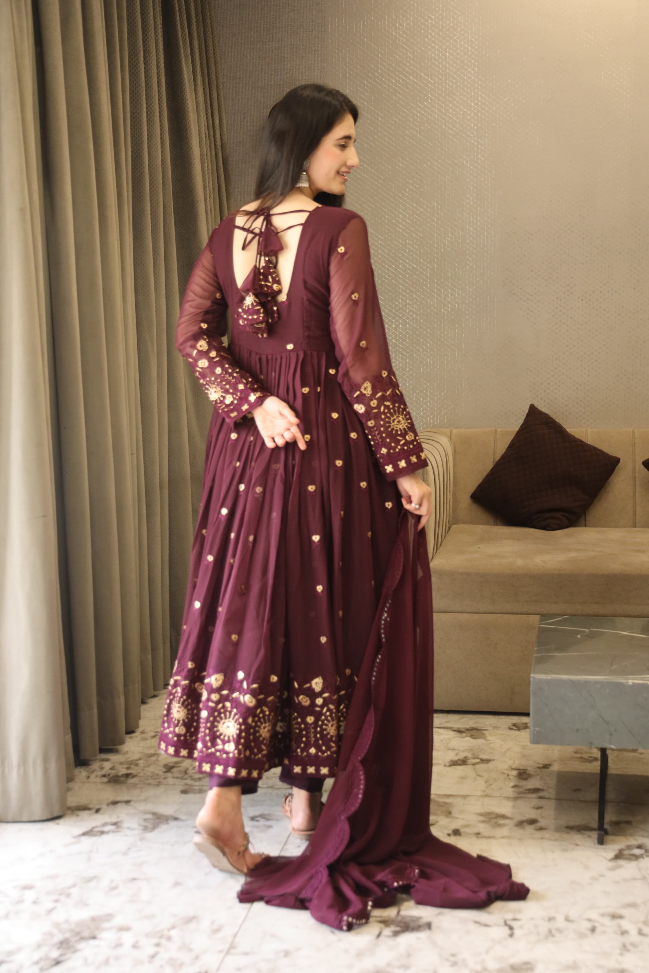 VIBHUTI'S WINE COLOURED ANARKALI SUIT SET - 06