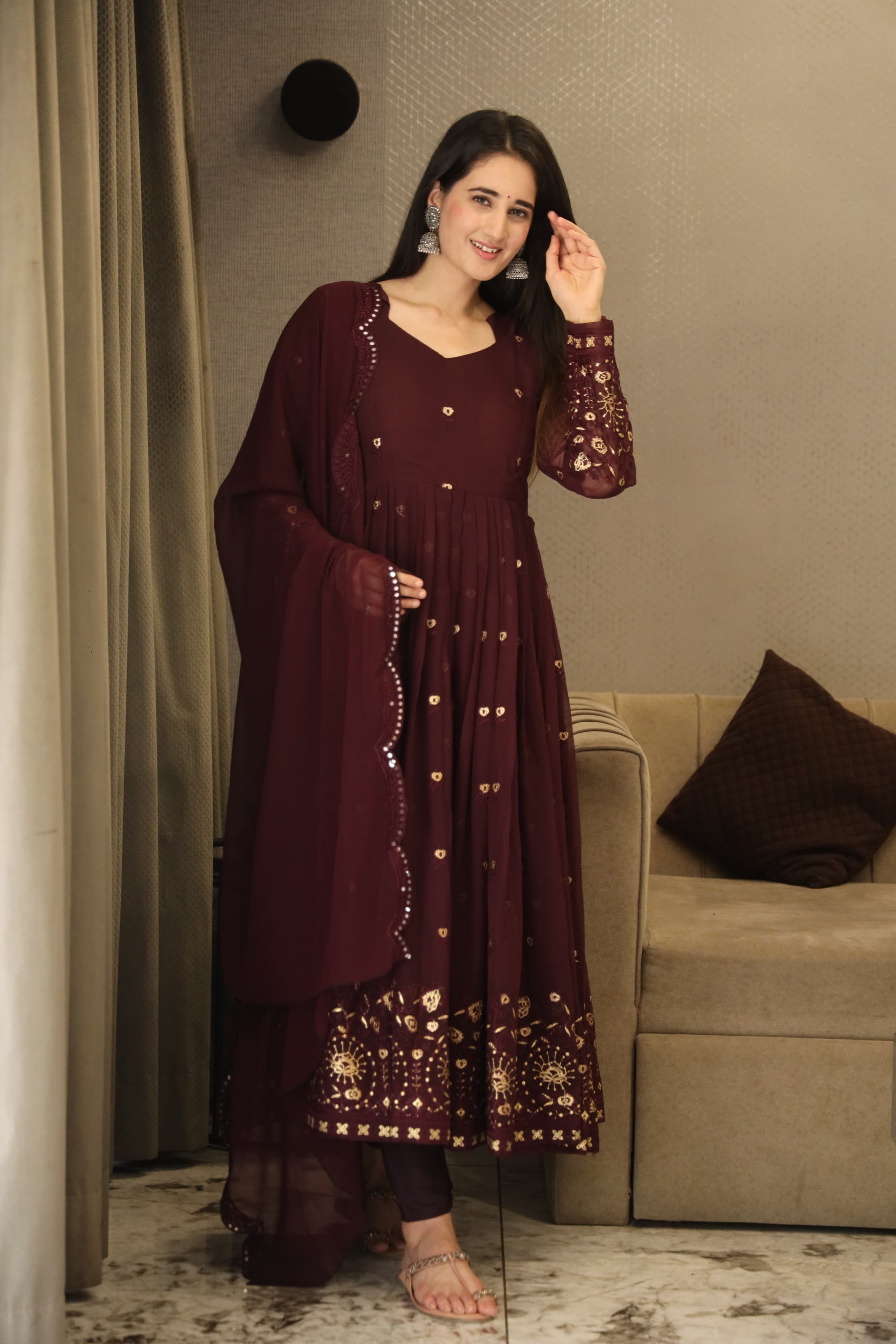 VIBHUTI'S WINE COLOURED ANARKALI SUIT SET - 06