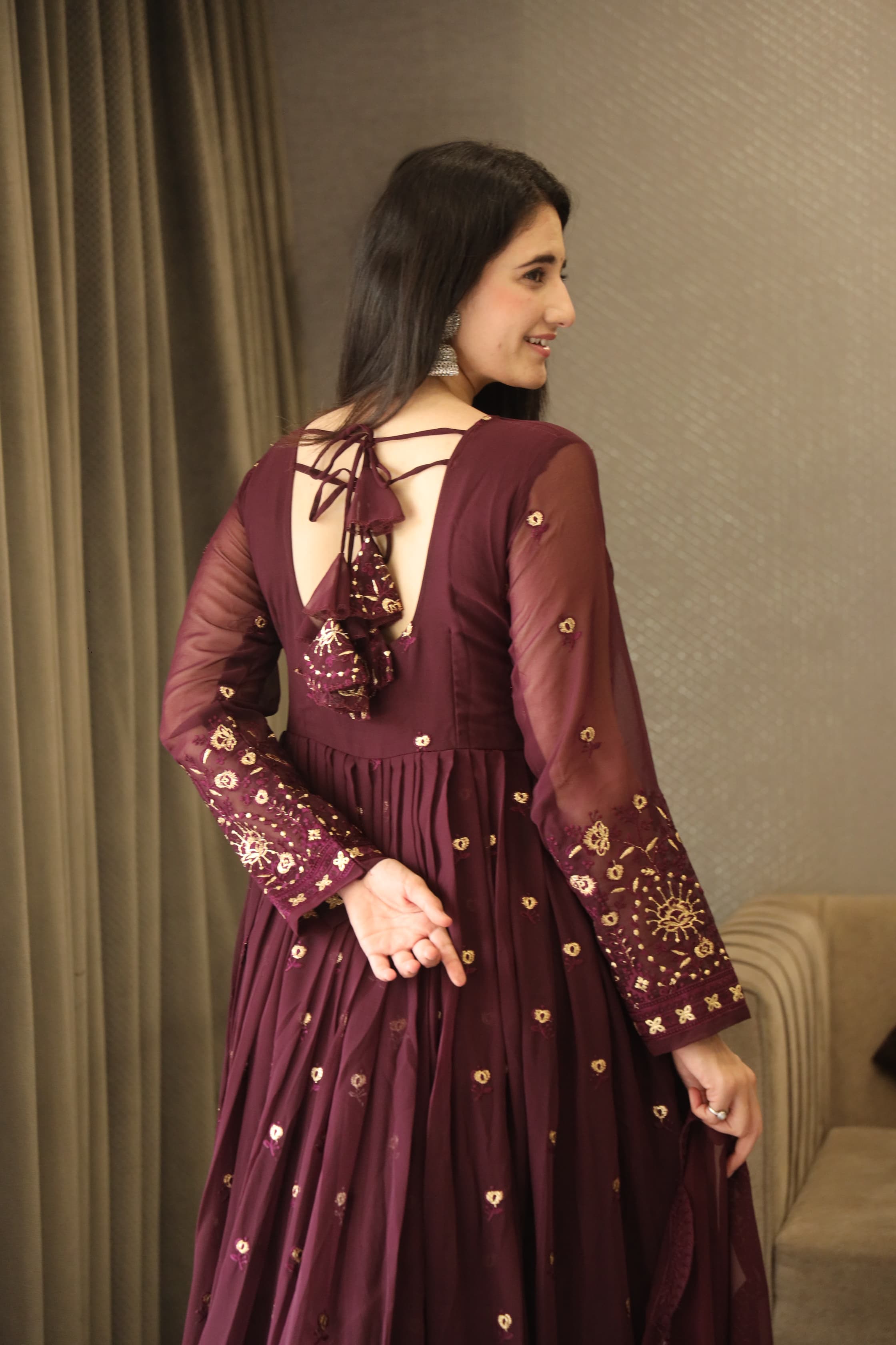 VIBHUTI'S WINE COLOURED ANARKALI SUIT SET - 06