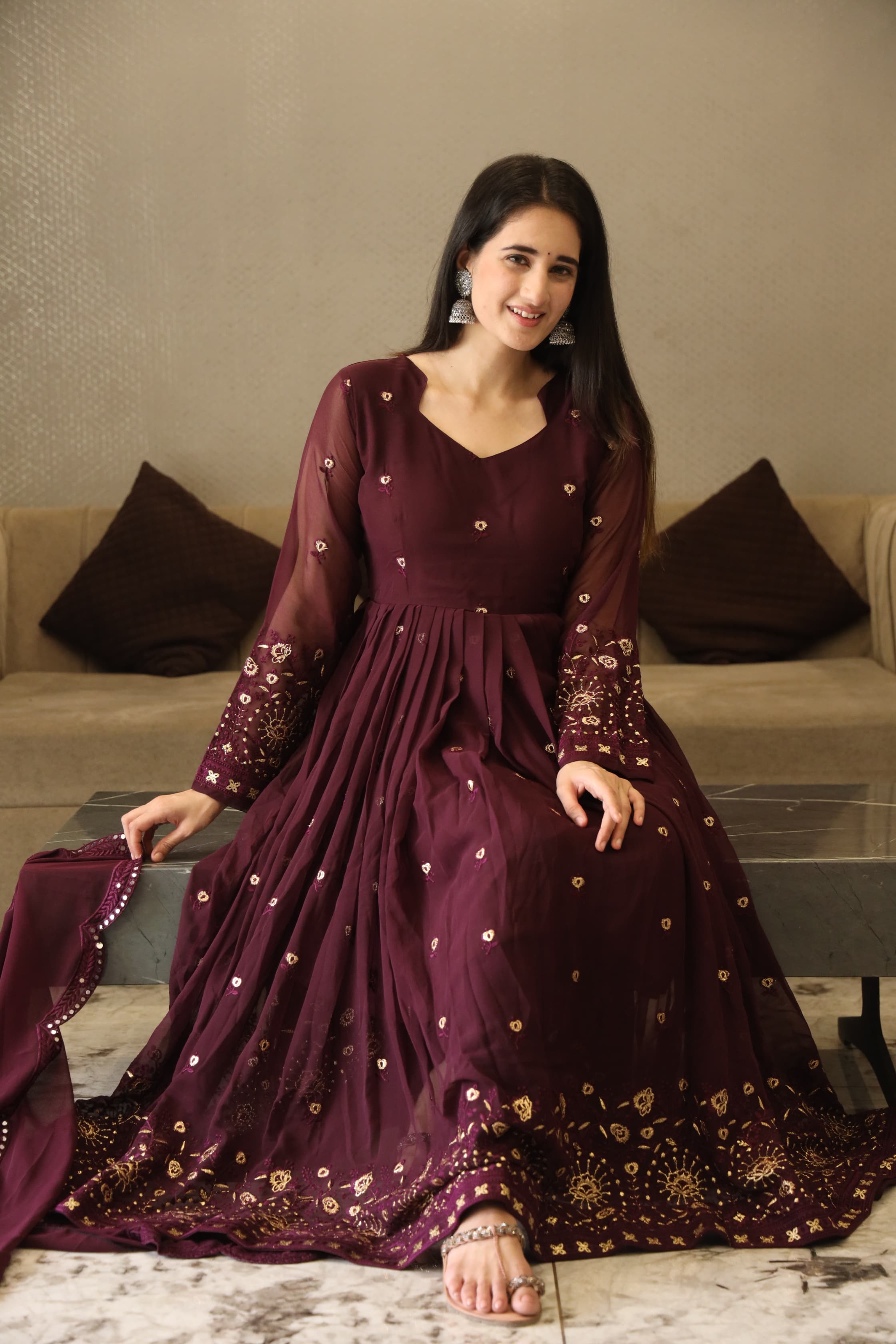 VIBHUTI'S WINE COLOURED ANARKALI SUIT SET - 06