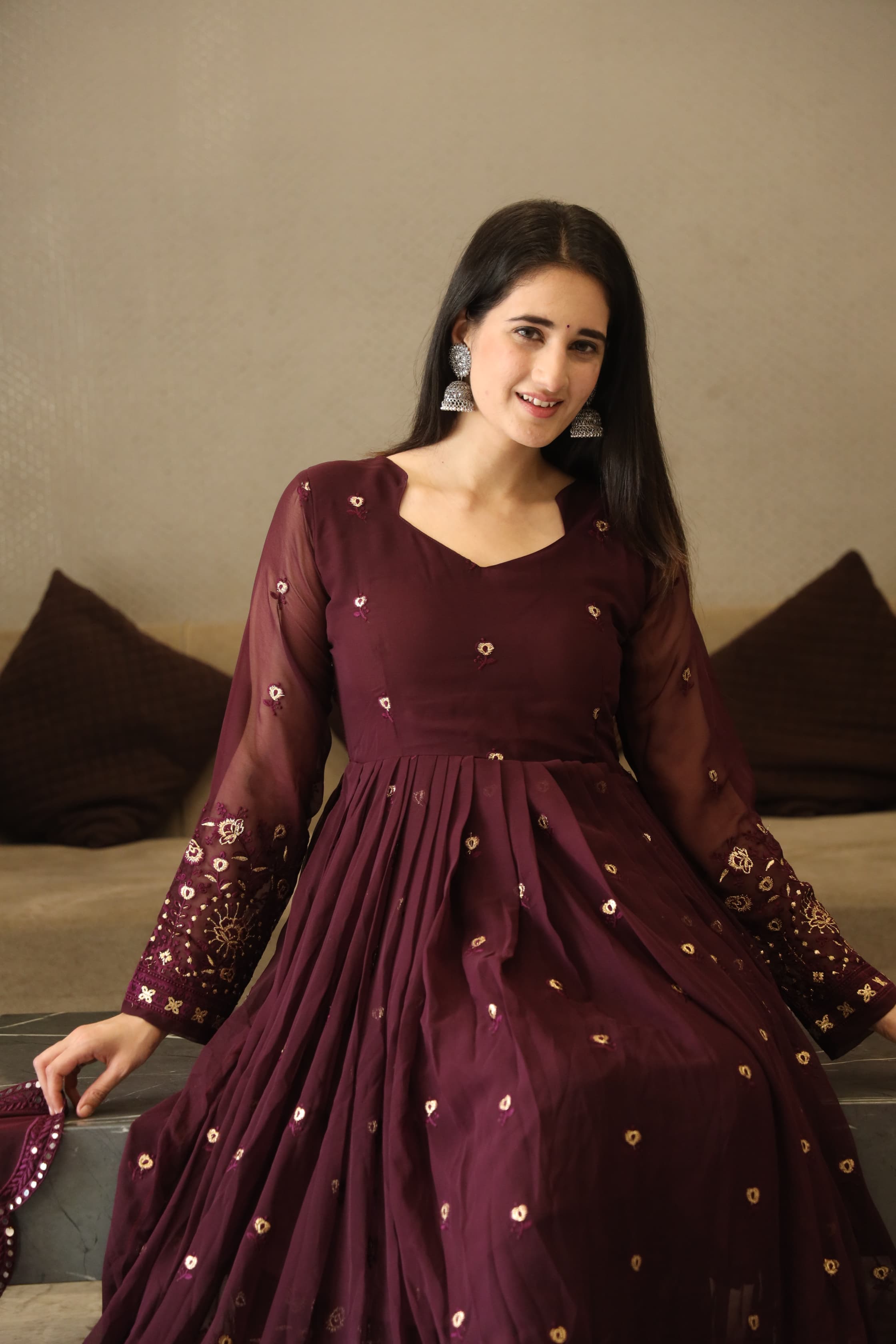 VIBHUTI'S WINE COLOURED ANARKALI SUIT SET - 06