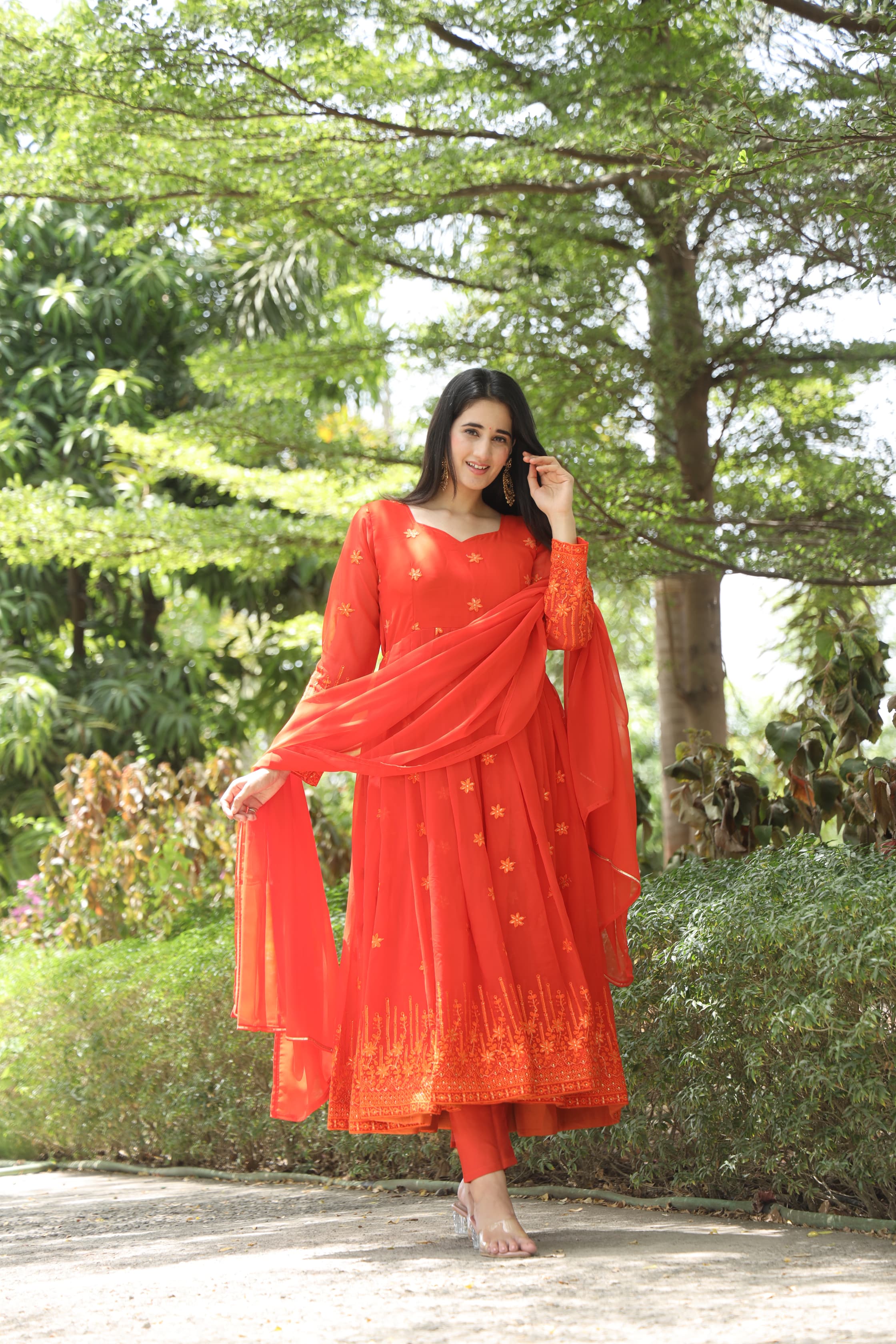 KESHVI'S ORANGE COLOURED ANARKALI SUIT SET - 05