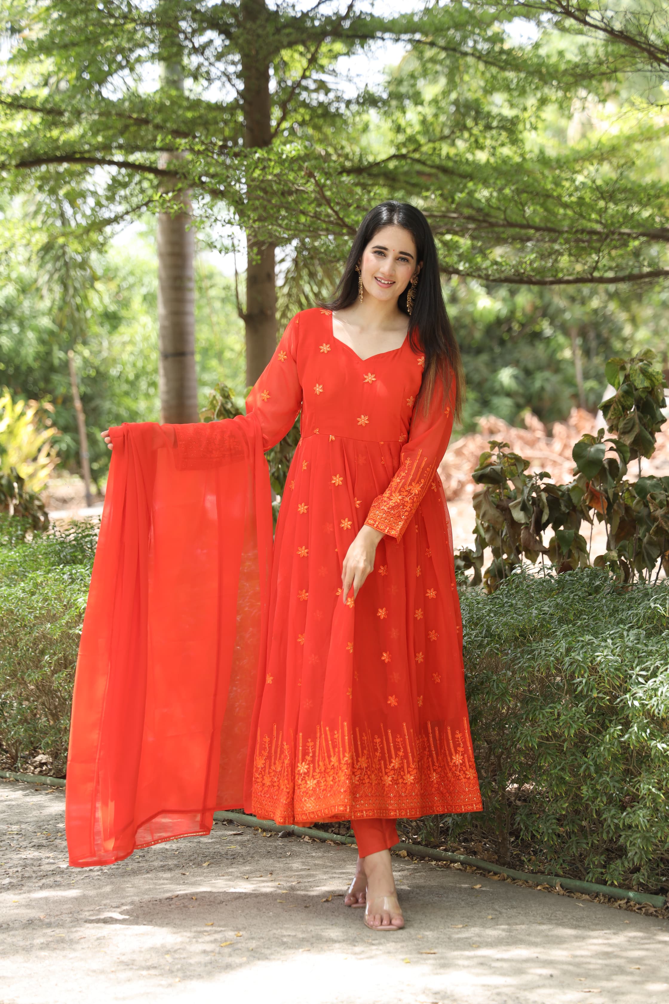 KESHVI'S ORANGE COLOURED ANARKALI SUIT SET - 05