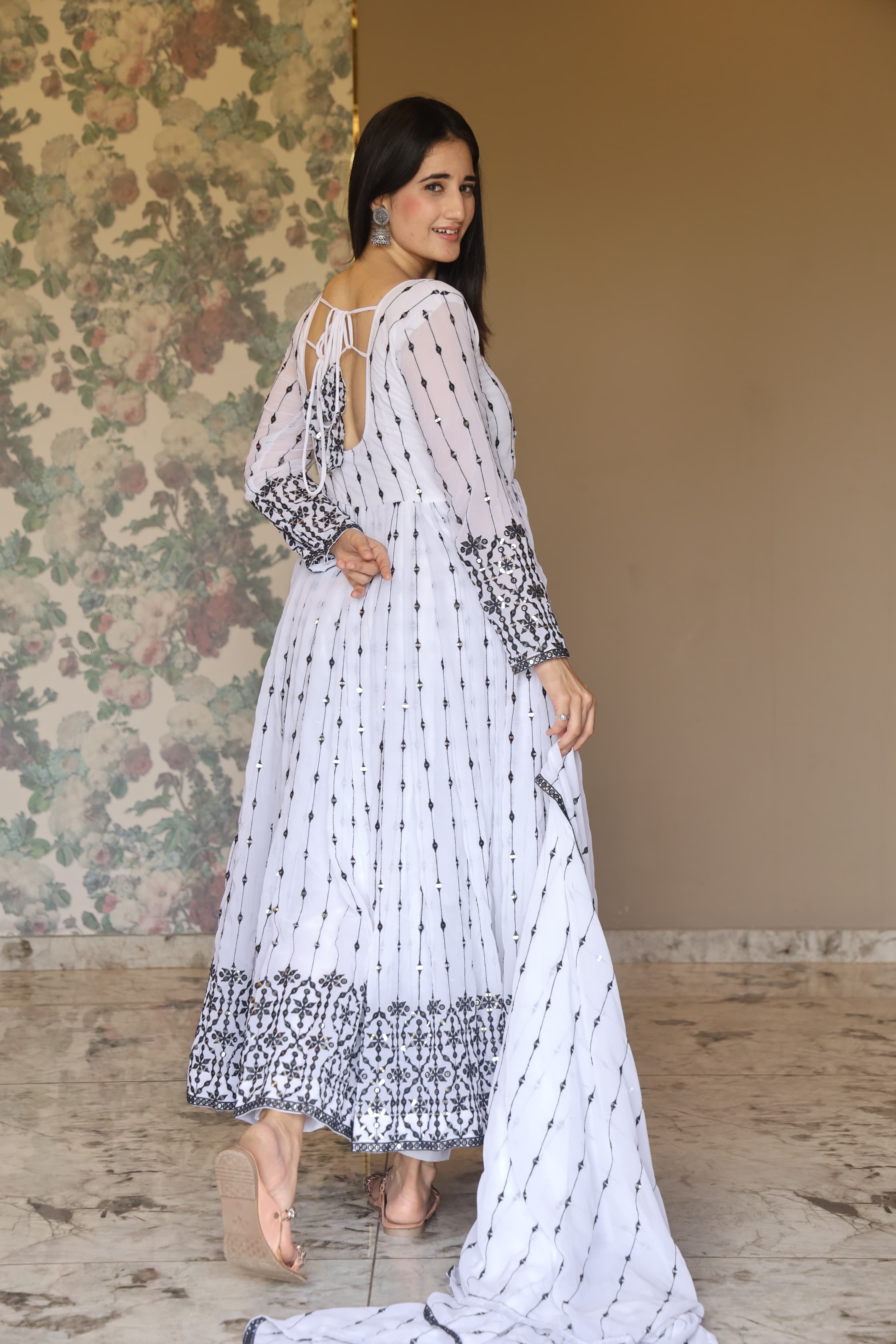 ADITI'S WHITE COLOURED ANARKALI SUIT SET - 04