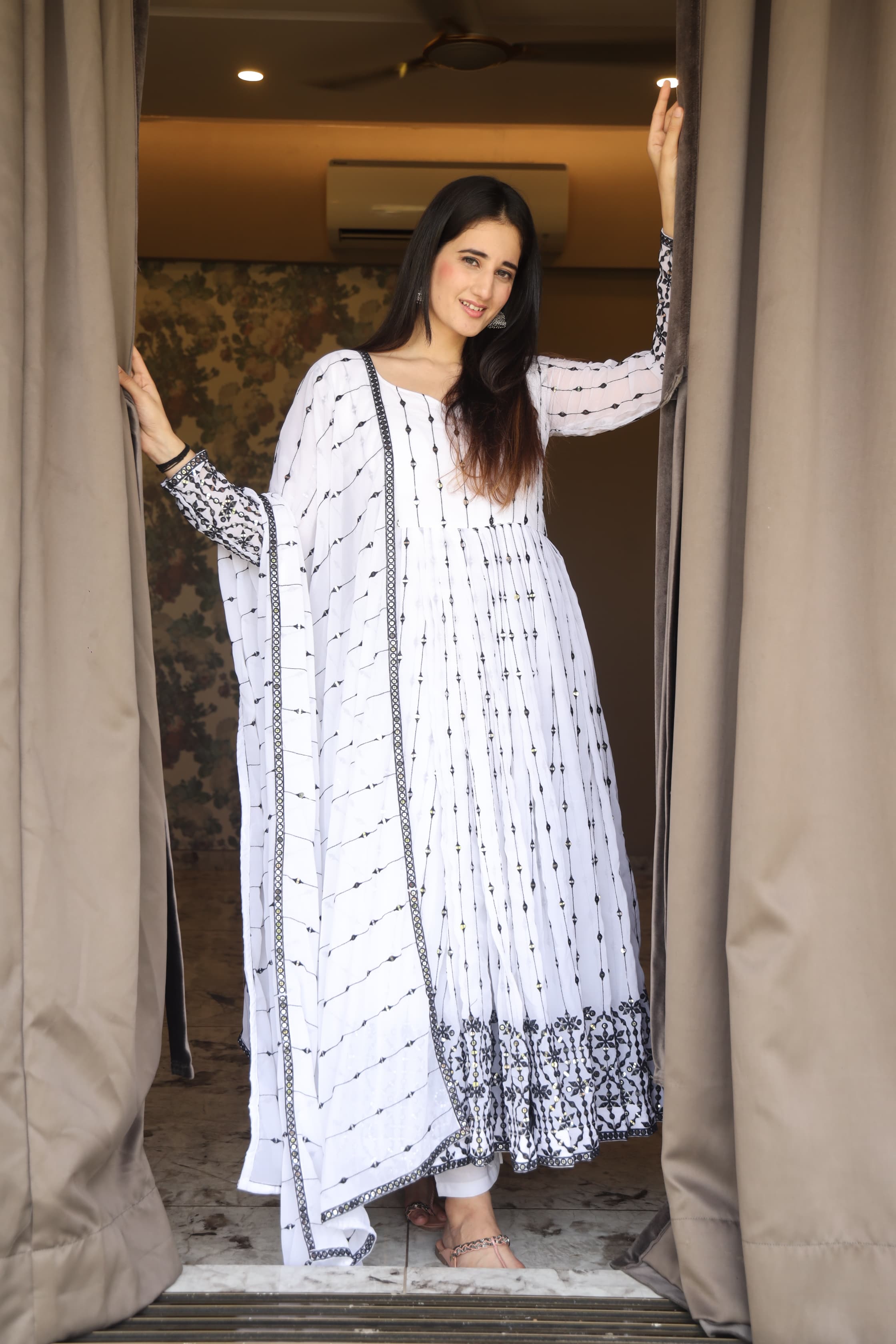 ADITI'S WHITE COLOURED ANARKALI SUIT SET - 04