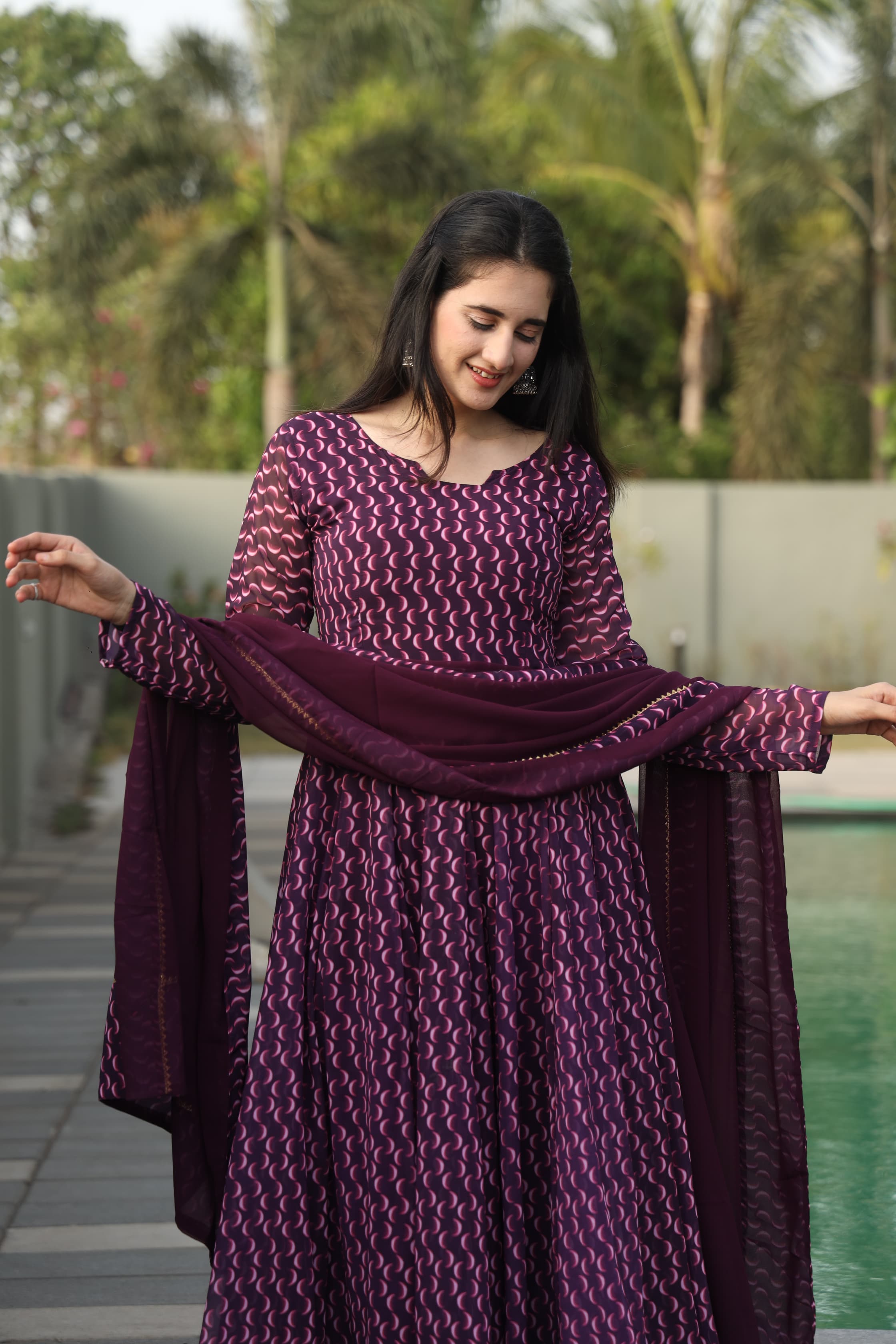 DHARANI'S WINE COLOURED ANARKALI SUIT SET - 12