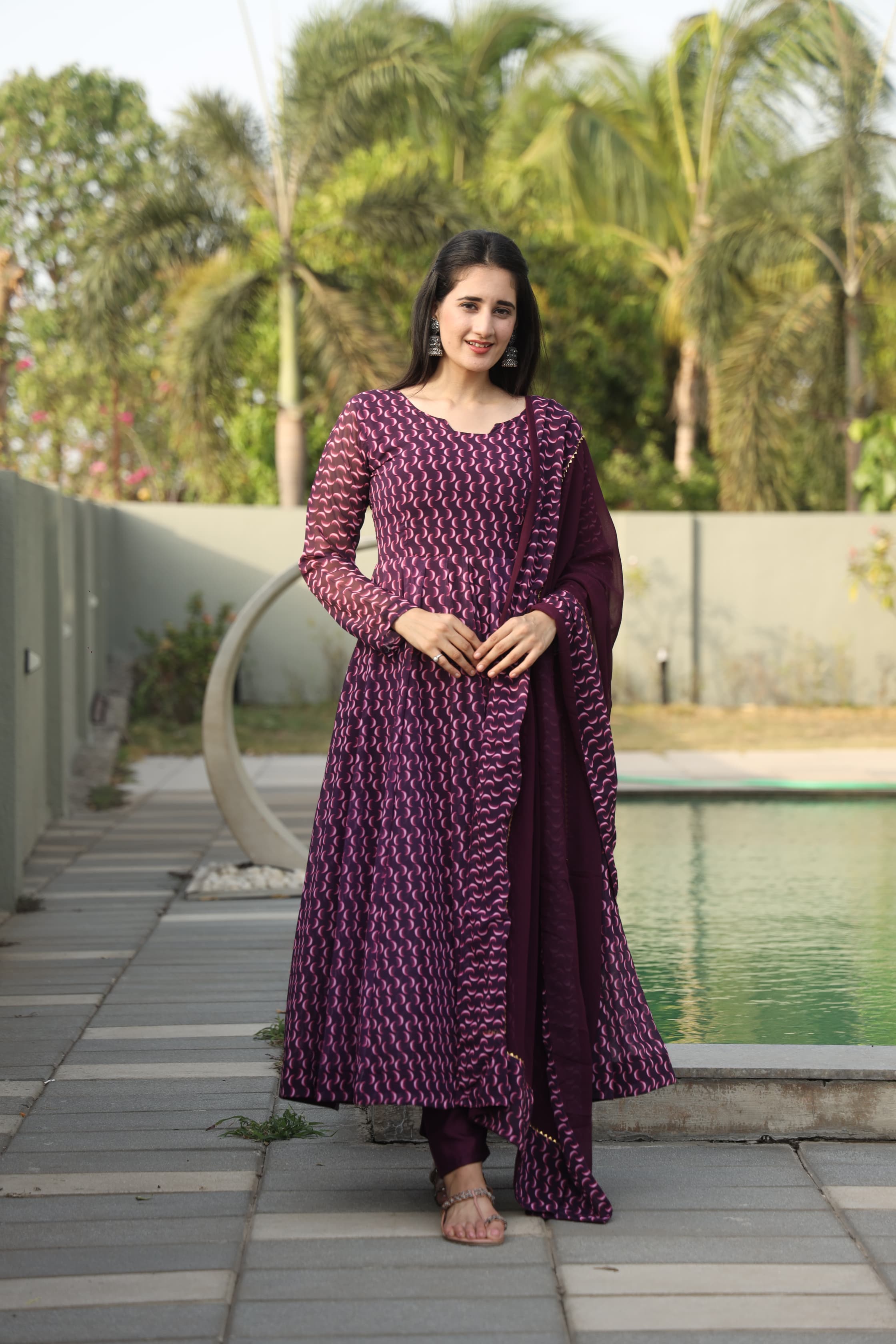 DHARANI'S WINE COLOURED ANARKALI SUIT SET - 12