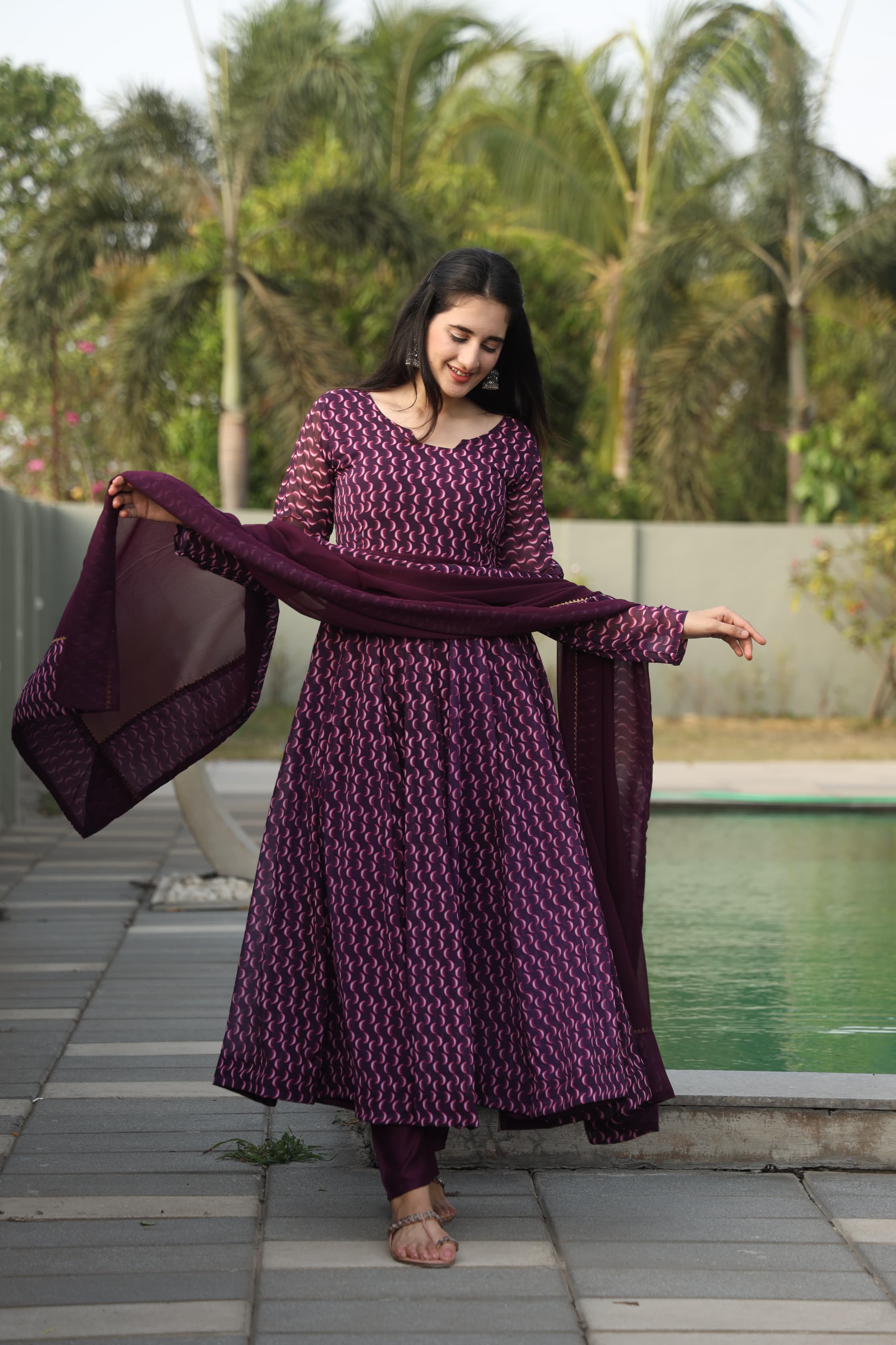 DHARANI'S WINE COLOURED ANARKALI SUIT SET - 12