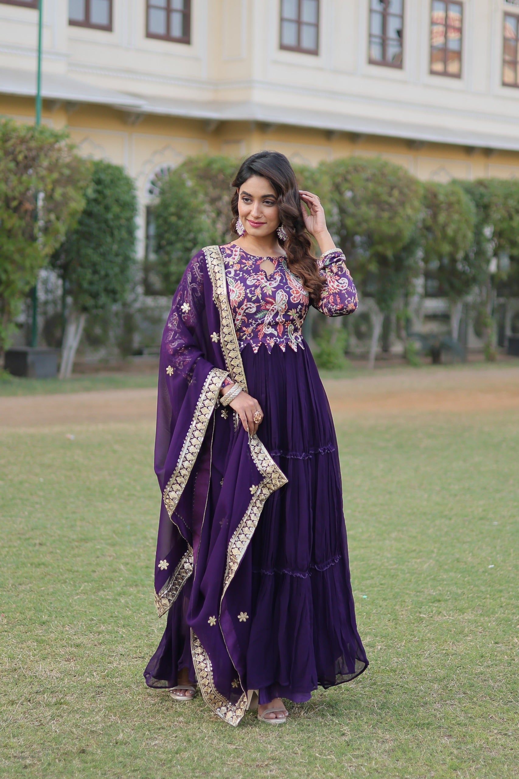 PILAKI- PURPLE COLOUR PREMIUM READYMADE GOWN WITH DUPATTA SET-LC-1090