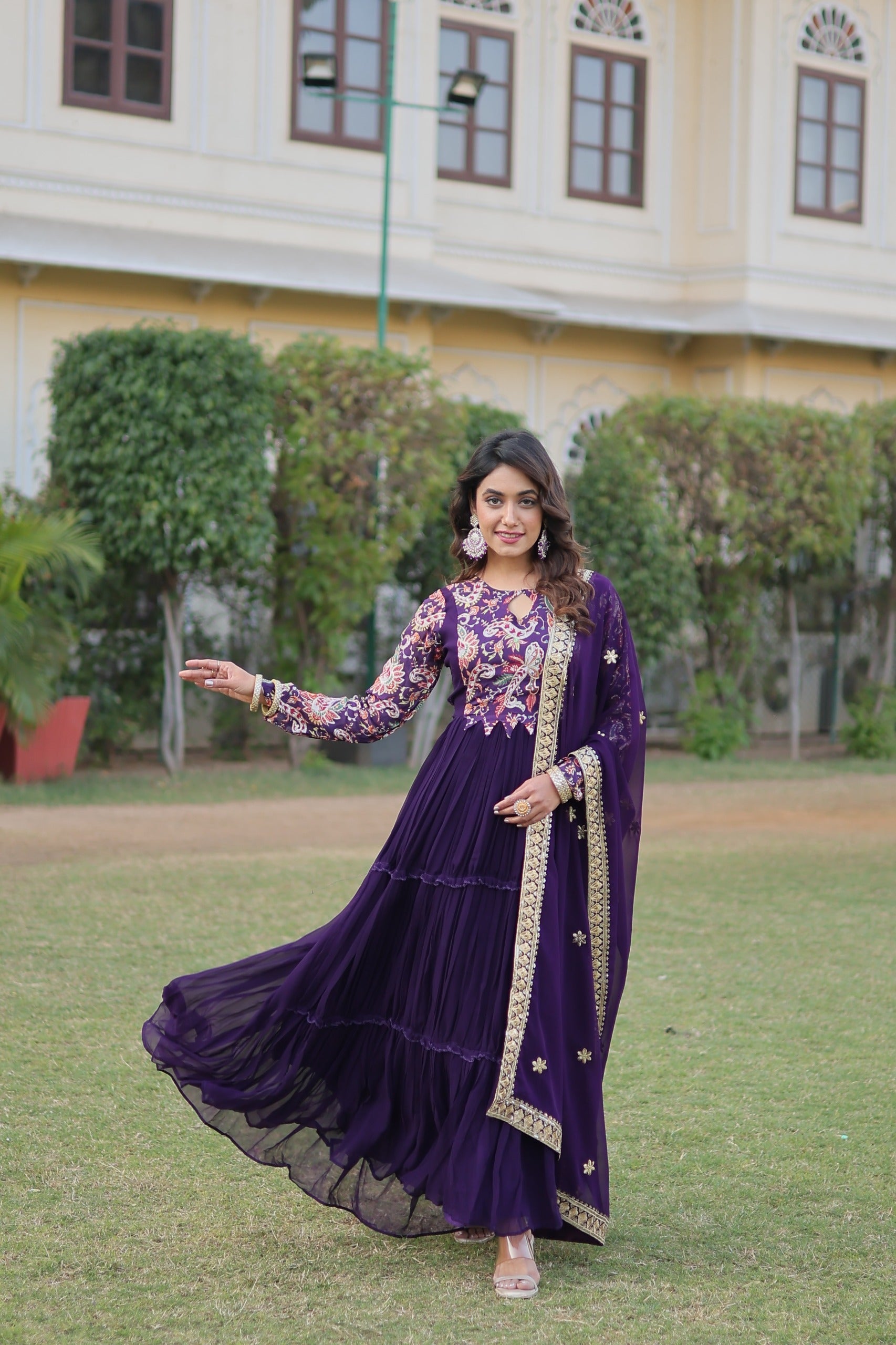 PILAKI- PURPLE COLOUR PREMIUM READYMADE GOWN WITH DUPATTA SET-LC-1090