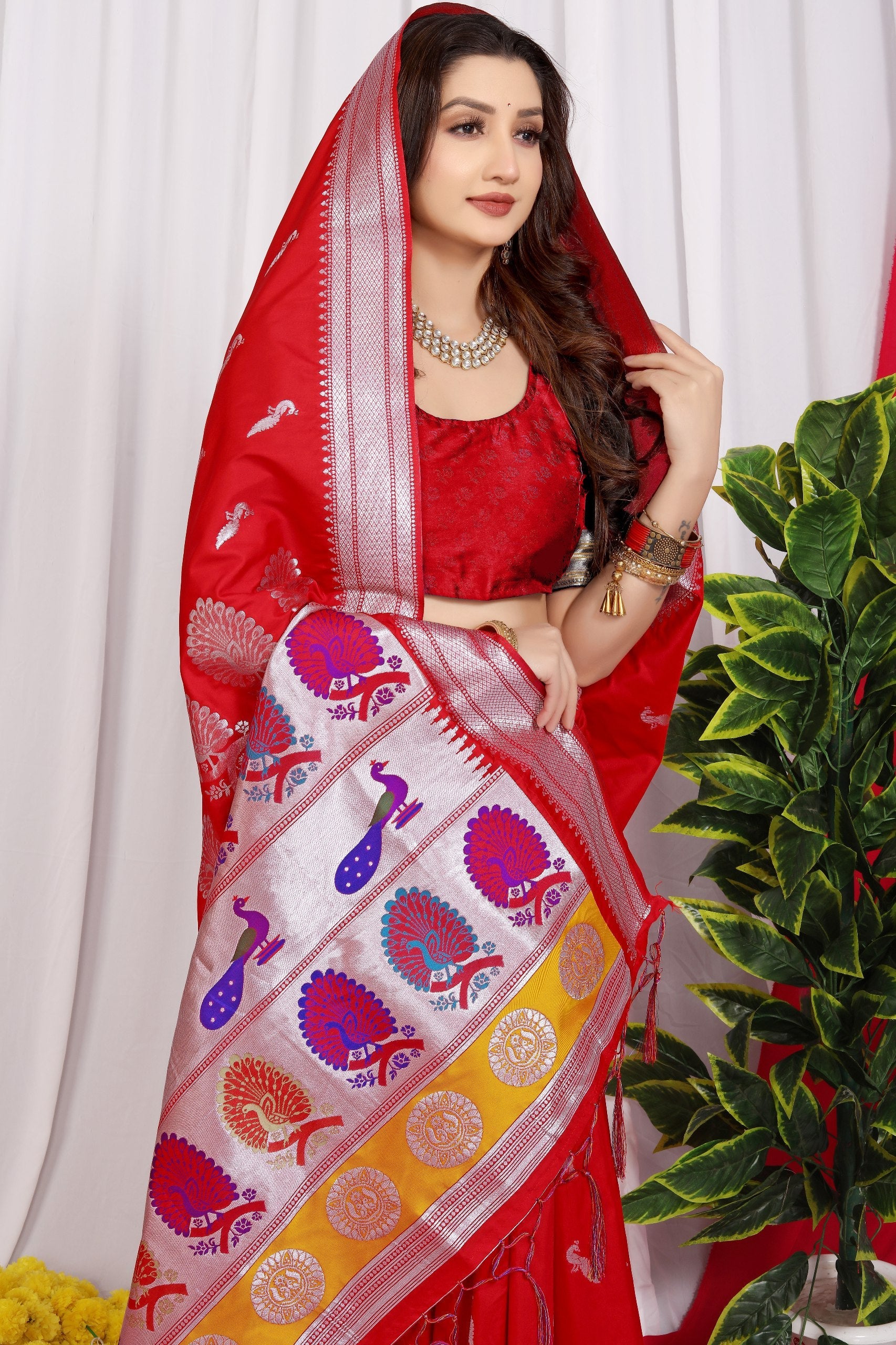 SOFT PURE SILK Paithani SAREE WITH BEAUTIFUL  WEAVING RICH PALLU With Meenakari work with jalar