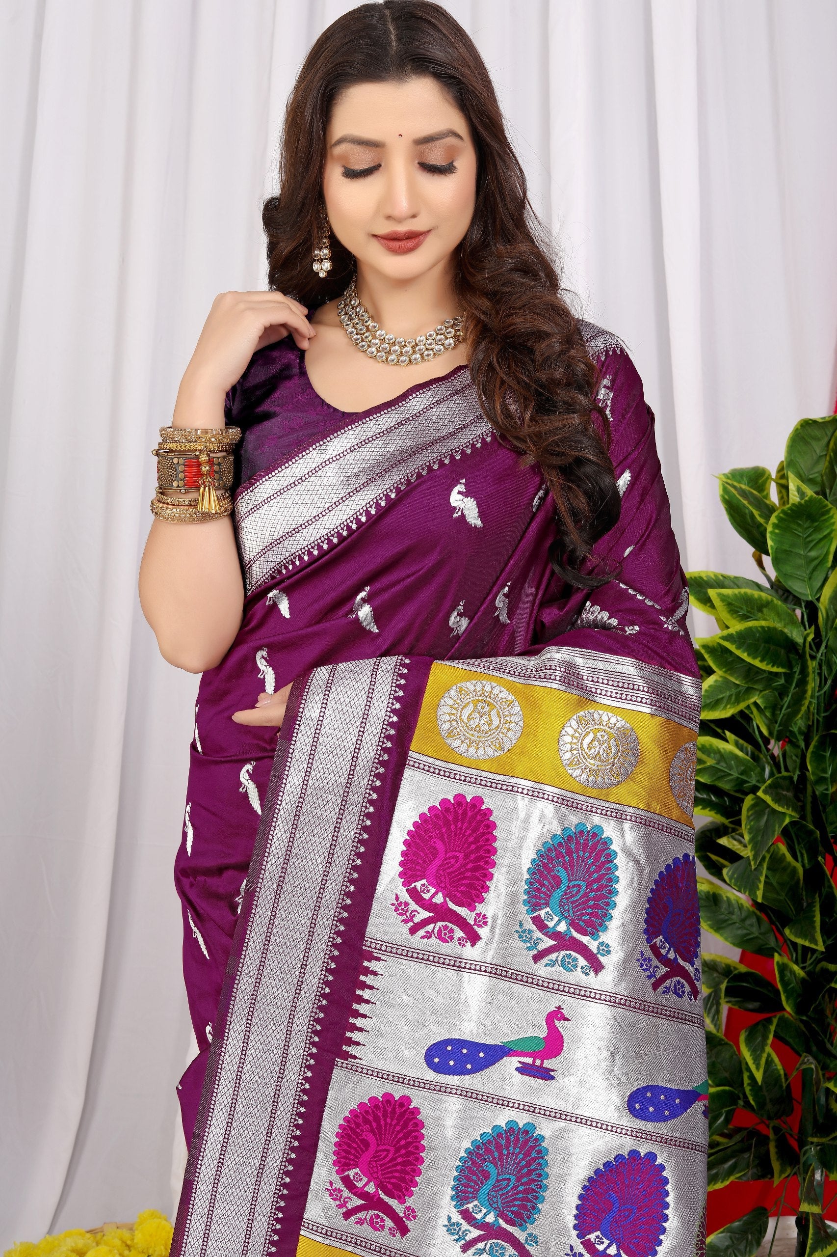 SOFT PURE SILK Paithani SAREE WITH BEAUTIFUL  WEAVING RICH PALLU With Meenakari work with jalar