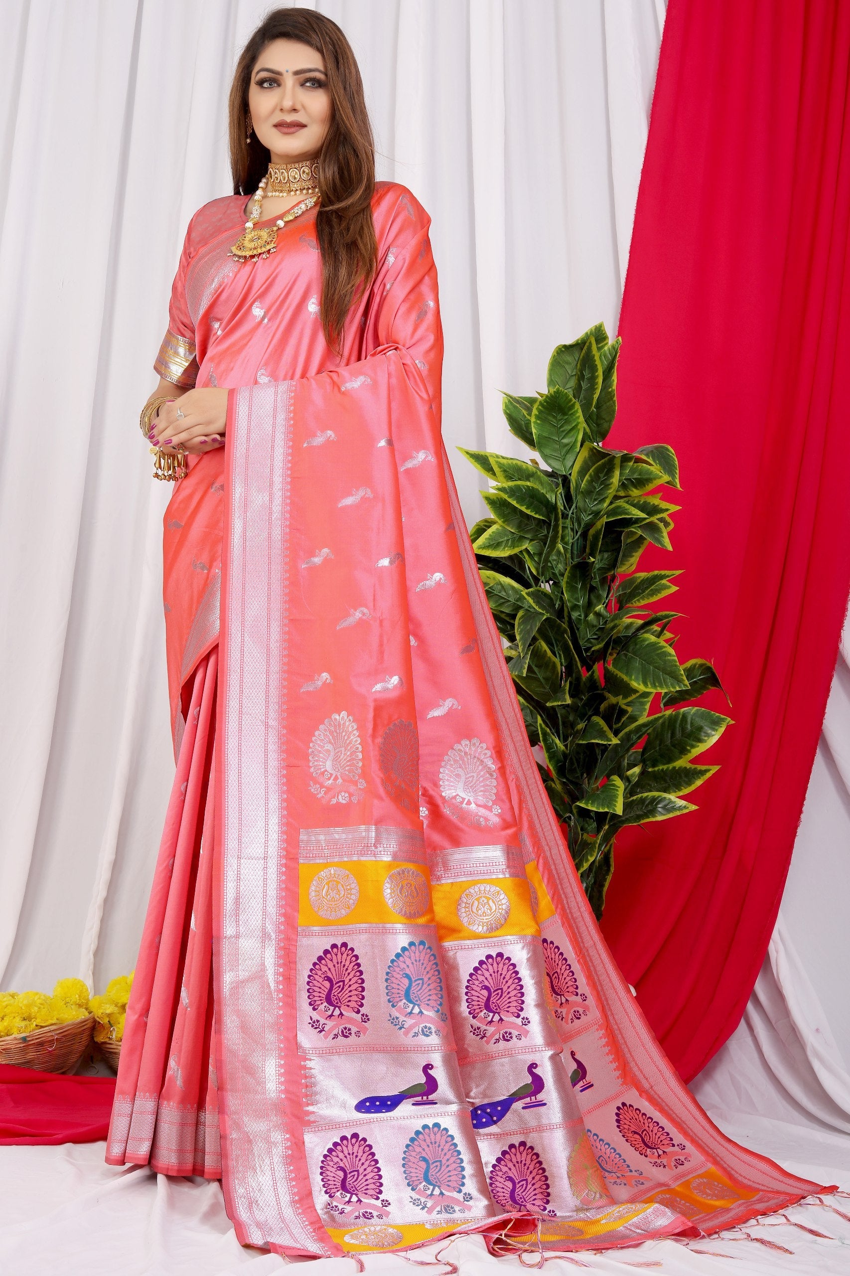 SOFT PURE SILK Paithani SAREE WITH BEAUTIFUL  WEAVING RICH PALLU With Meenakari work with jalar