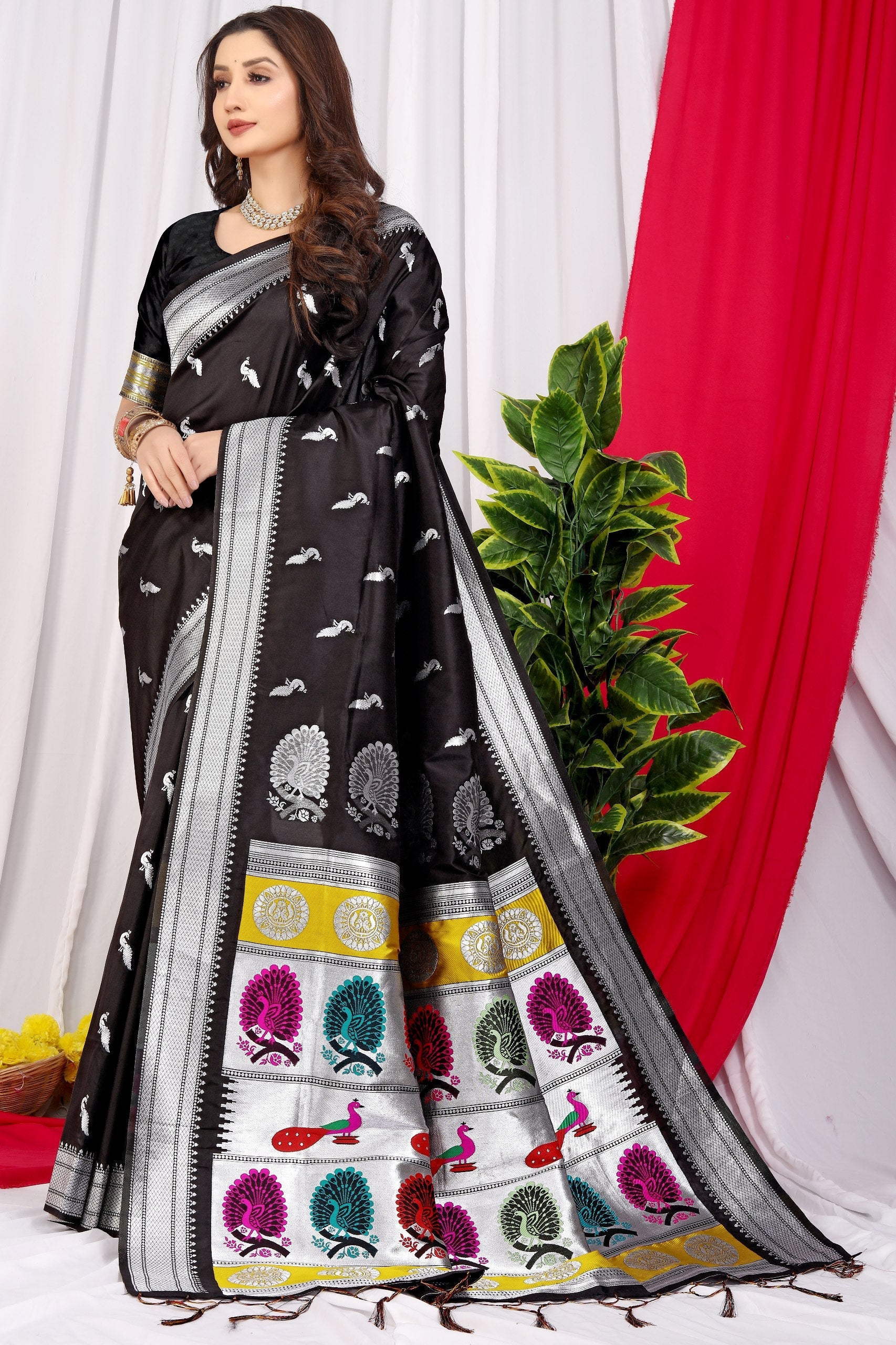 SOFT PURE SILK Paithani SAREE WITH BEAUTIFUL  WEAVING RICH PALLU With Meenakari work with jalar