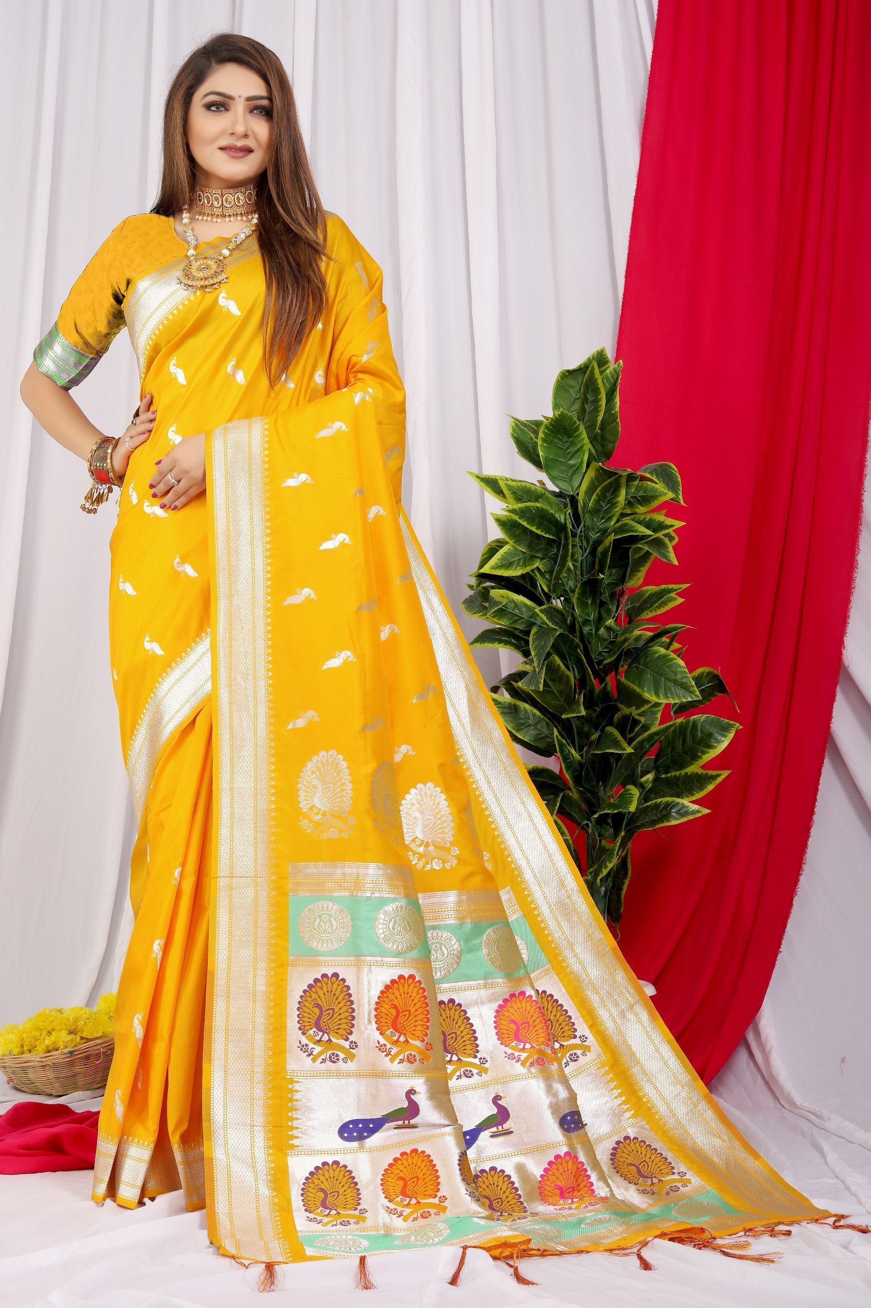 SOFT PURE SILK Paithani SAREE WITH BEAUTIFUL  WEAVING RICH PALLU With Meenakari work with jalar