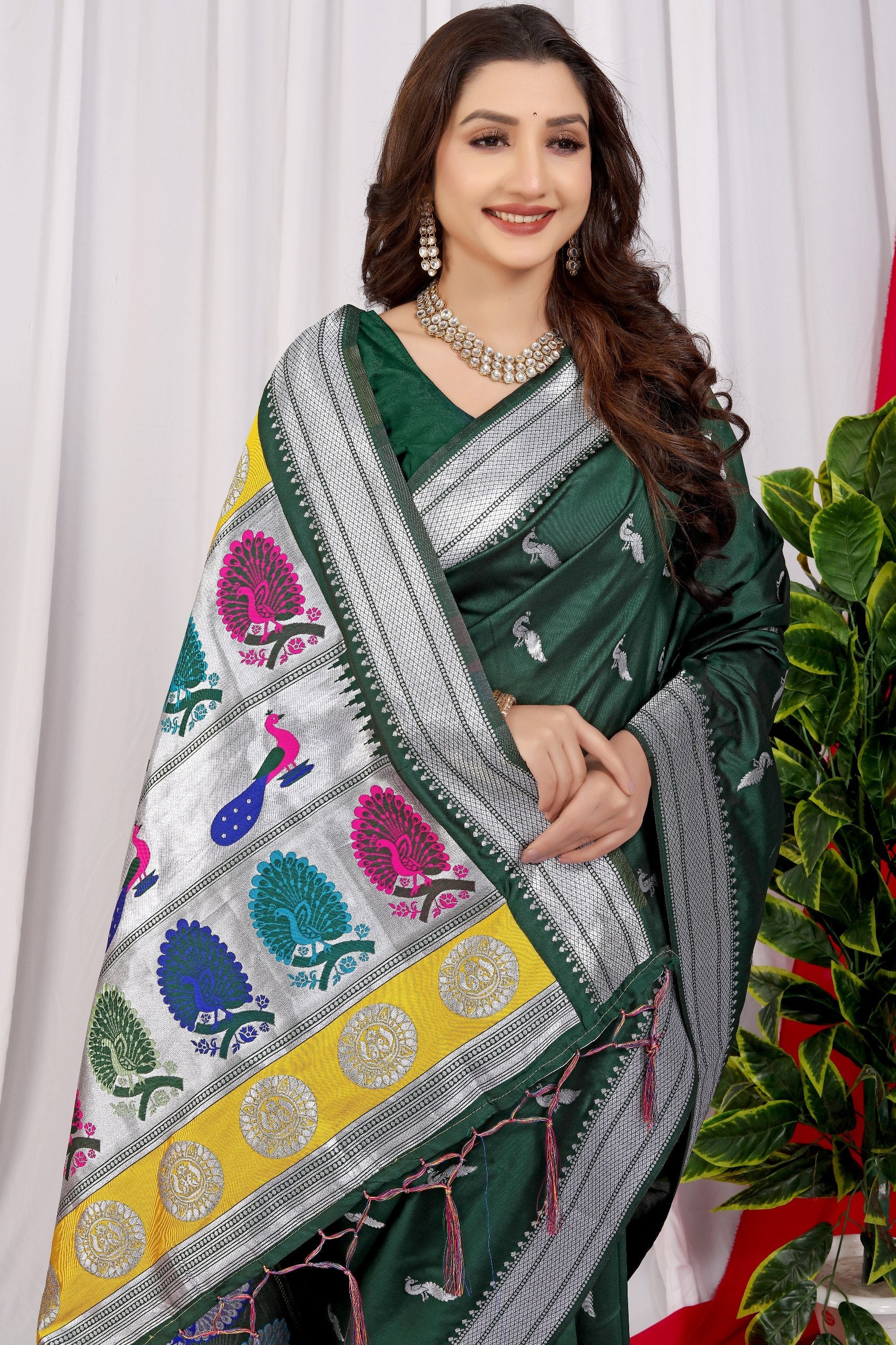 SOFT PURE SILK Paithani SAREE WITH BEAUTIFUL  WEAVING RICH PALLU With Meenakari work with jalar