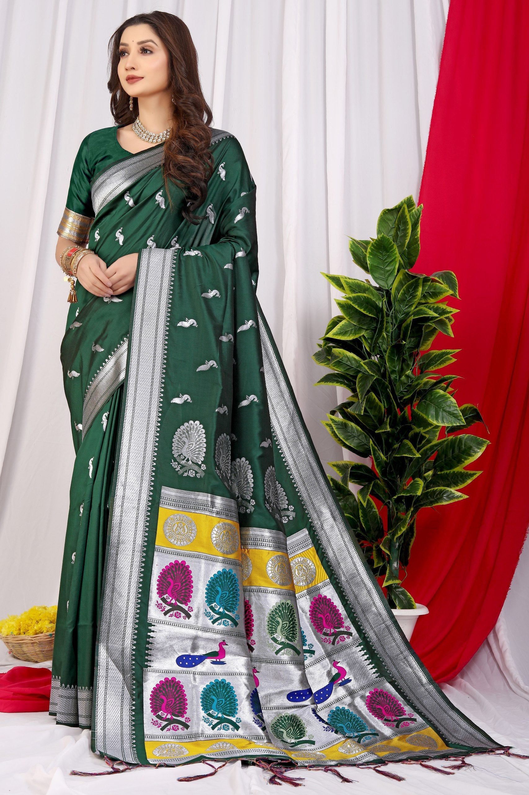 SOFT PURE SILK Paithani SAREE WITH BEAUTIFUL  WEAVING RICH PALLU With Meenakari work with jalar