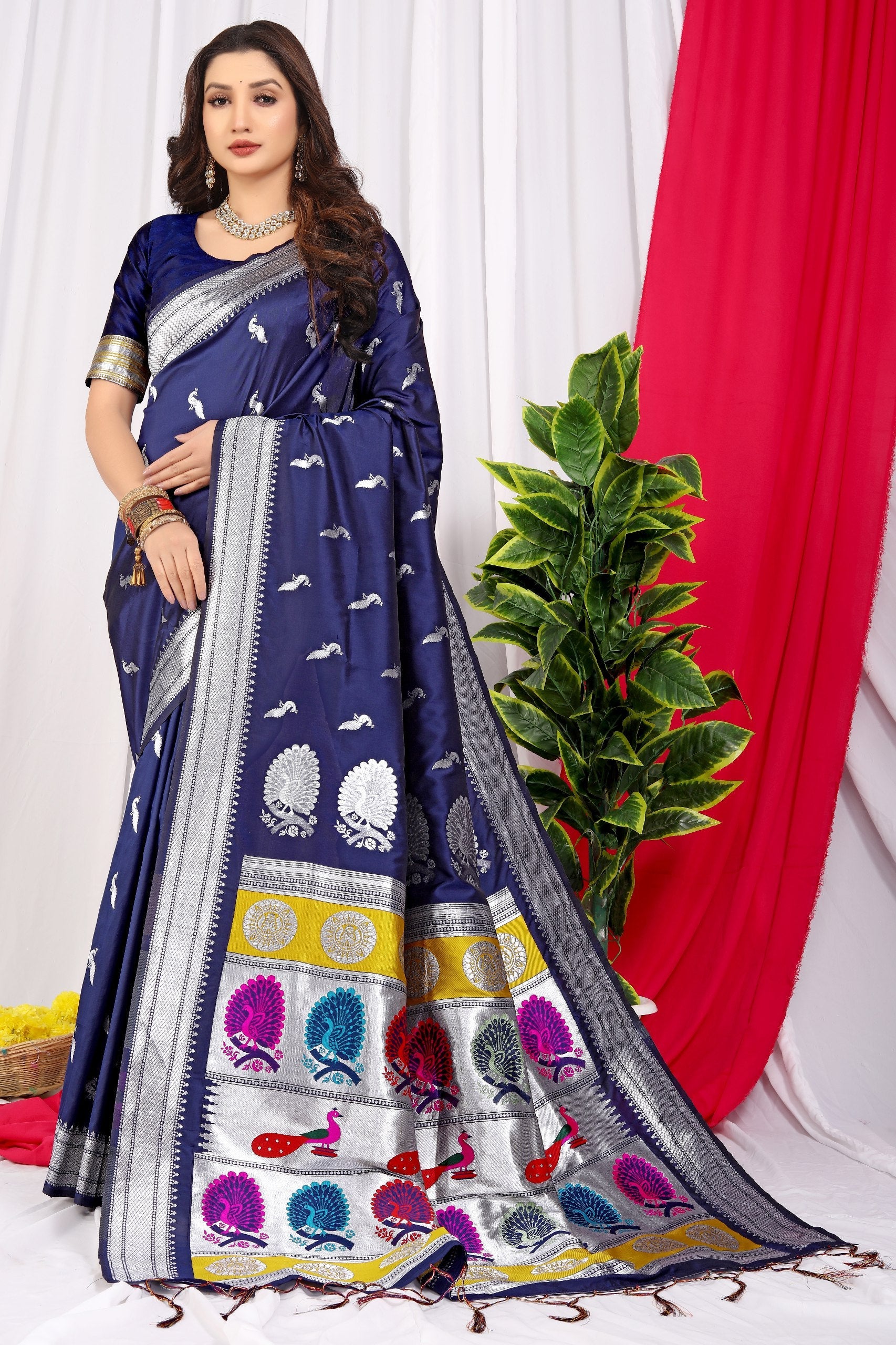 SOFT PURE SILK Paithani SAREE WITH BEAUTIFUL  WEAVING RICH PALLU With Meenakari work with jalar