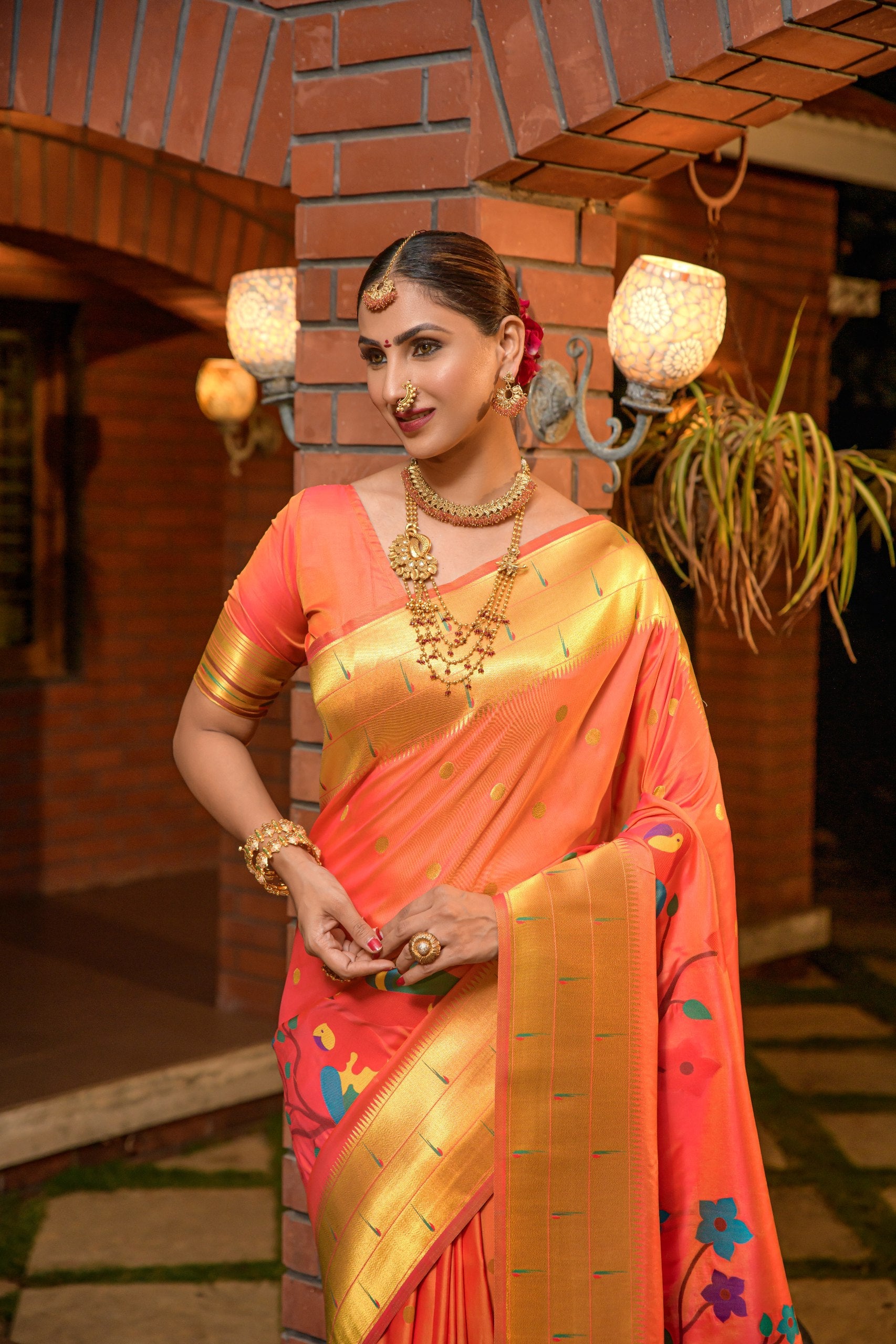 Tripal muniya Perot paithani silk handloom saree with Pure Jari