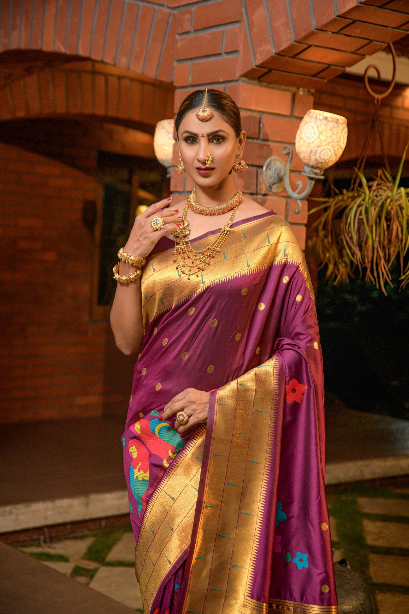 Tripal muniya Perot paithani silk handloom saree with Pure Jari