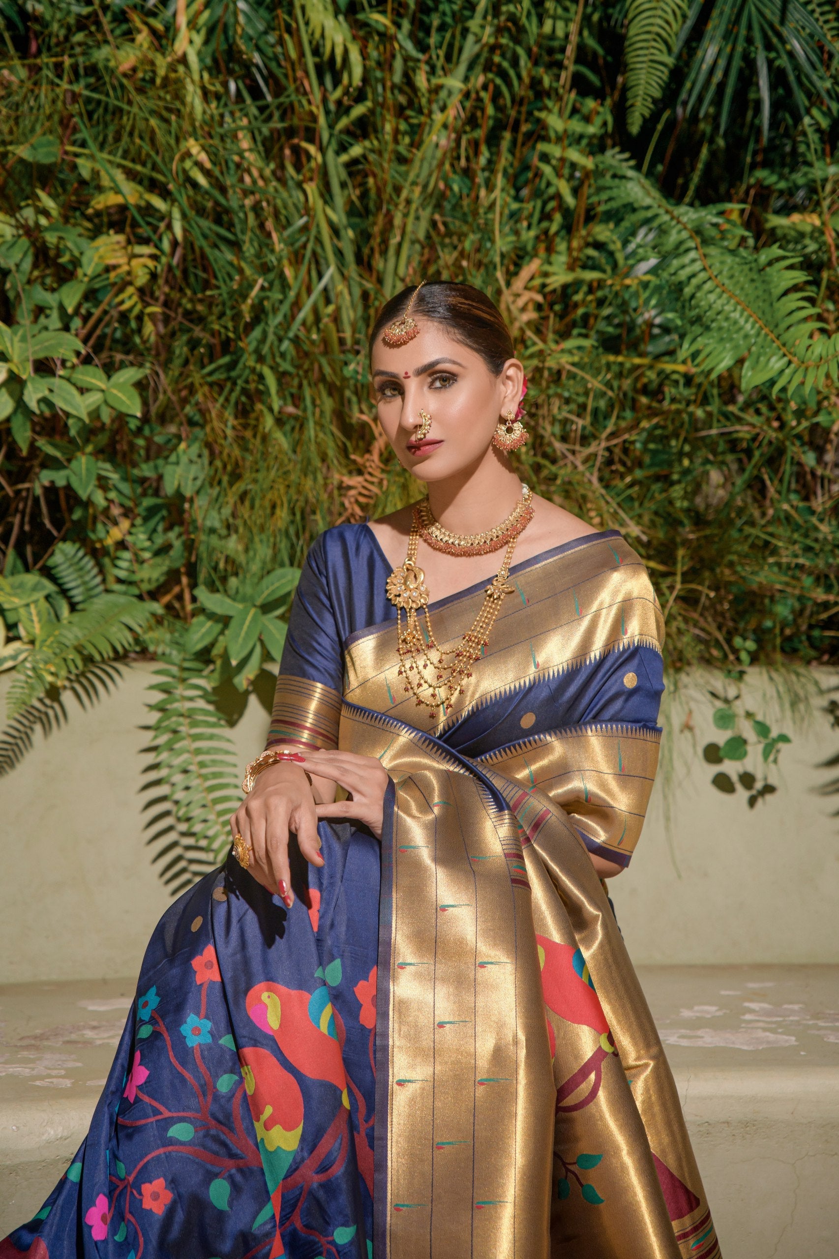 Tripal muniya Perot paithani silk handloom saree with Pure Jari