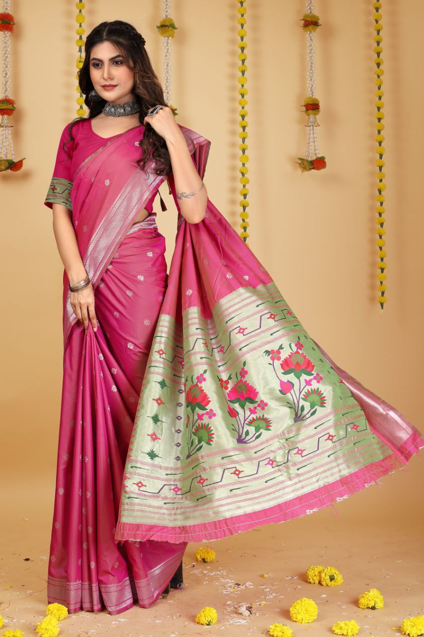 SOFT PURE SILK Paithani SAREE WITH BEAUTIFUL  WEAVING RICH PALLU With Meenakari work