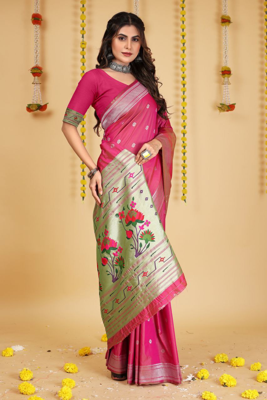 SOFT PURE SILK Paithani SAREE WITH BEAUTIFUL  WEAVING RICH PALLU With Meenakari work