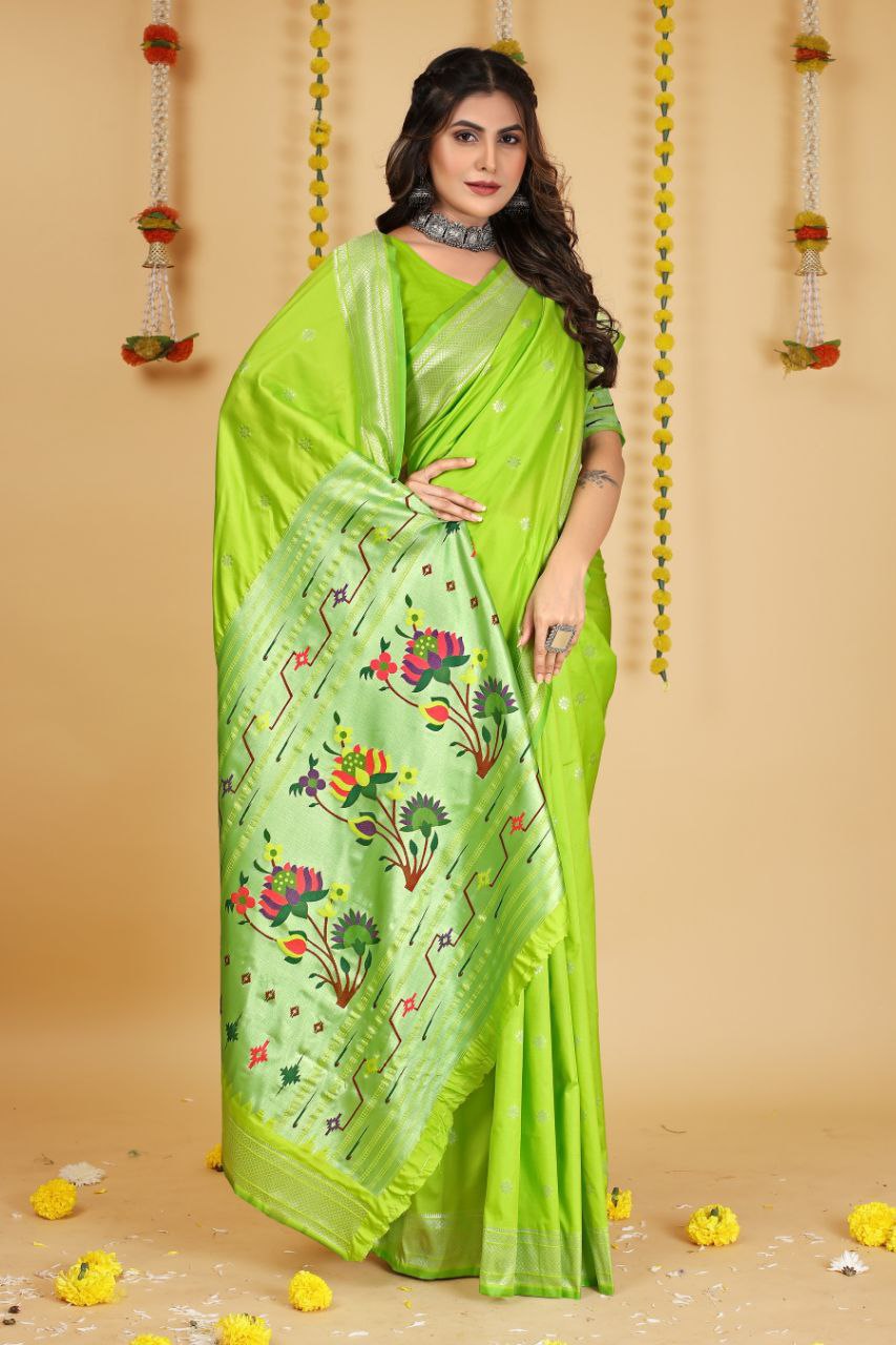 SOFT PURE SILK Paithani SAREE WITH BEAUTIFUL  WEAVING RICH PALLU With Meenakari work