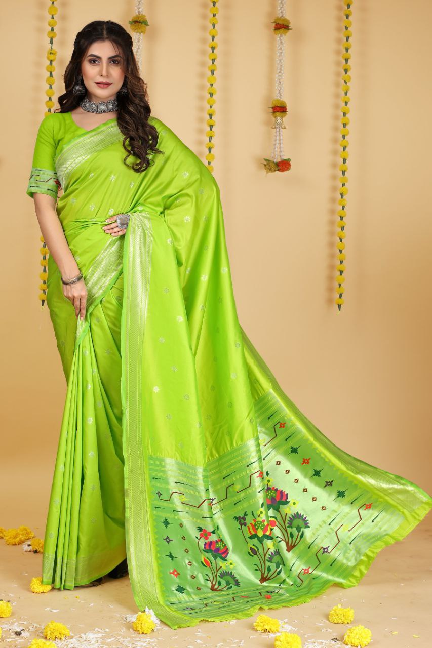 SOFT PURE SILK Paithani SAREE WITH BEAUTIFUL  WEAVING RICH PALLU With Meenakari work