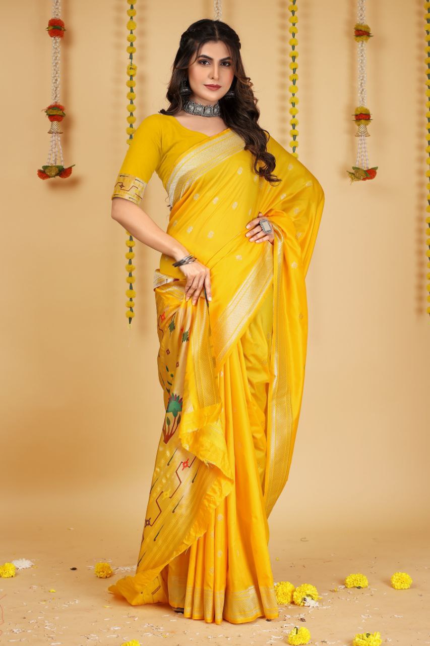 SOFT PURE SILK Paithani SAREE WITH BEAUTIFUL  WEAVING RICH PALLU With Meenakari work